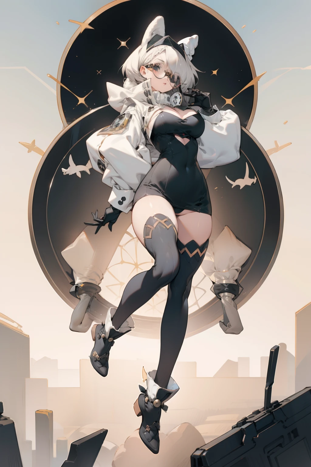 Black over-the-knee stockings,round frame glasses,Bigboobs,edgBunny,bunnygirl