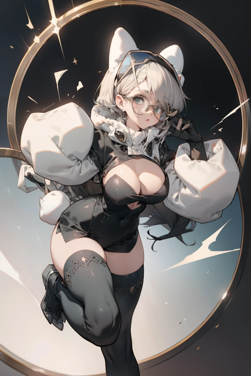Black over-the-knee stockings,round frame glasses,Bigboobs,edgBunny,bunnygirl