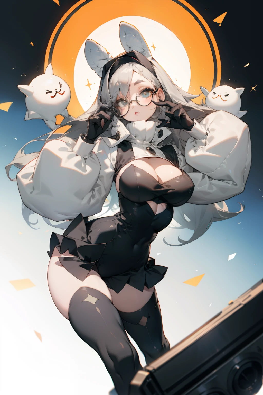 Black over-the-knee stockings，round frame glasses，Bigboobs，edgBunny，bunnygirl