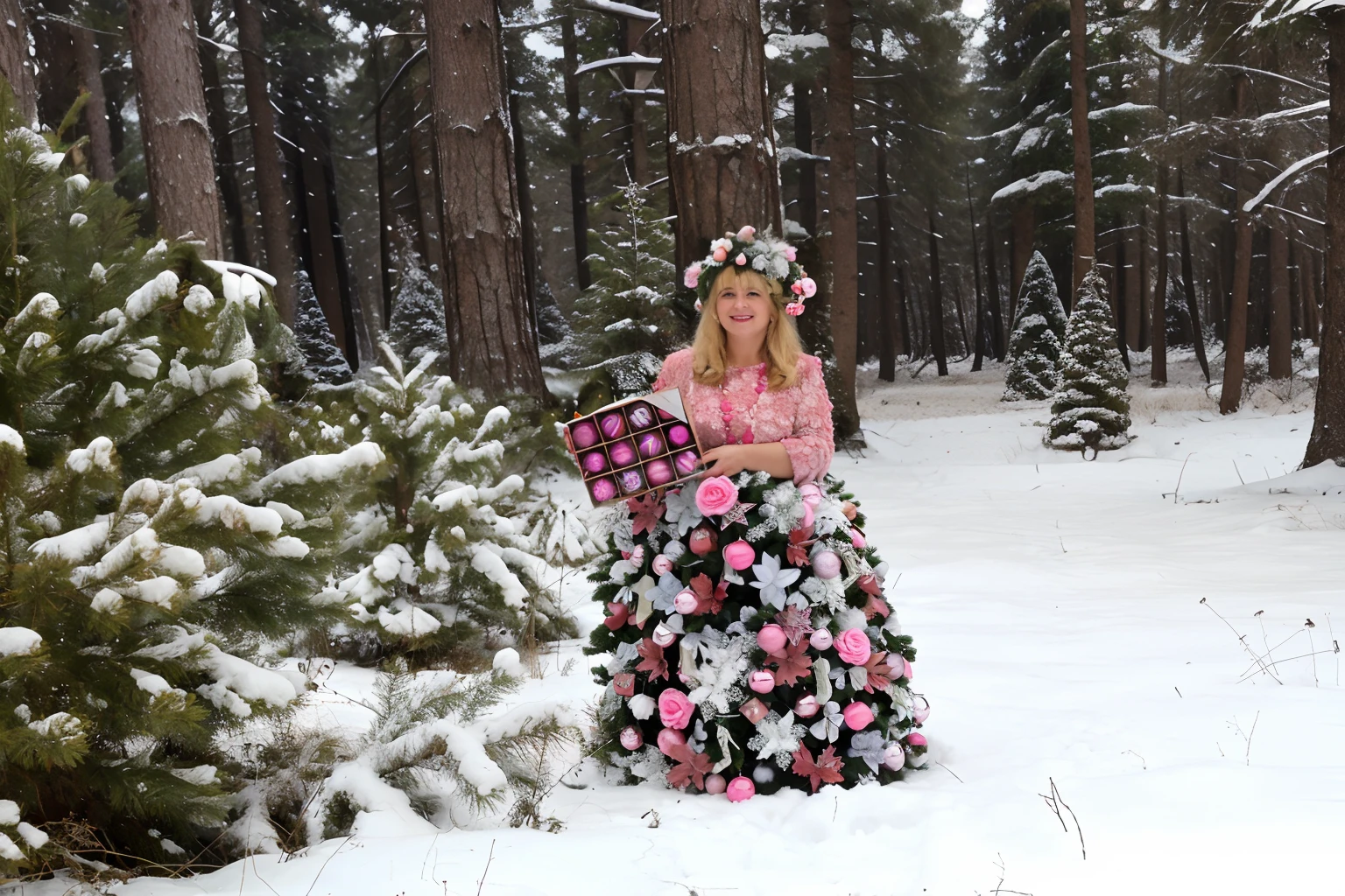 Winter Forest, snowing, Downy pines