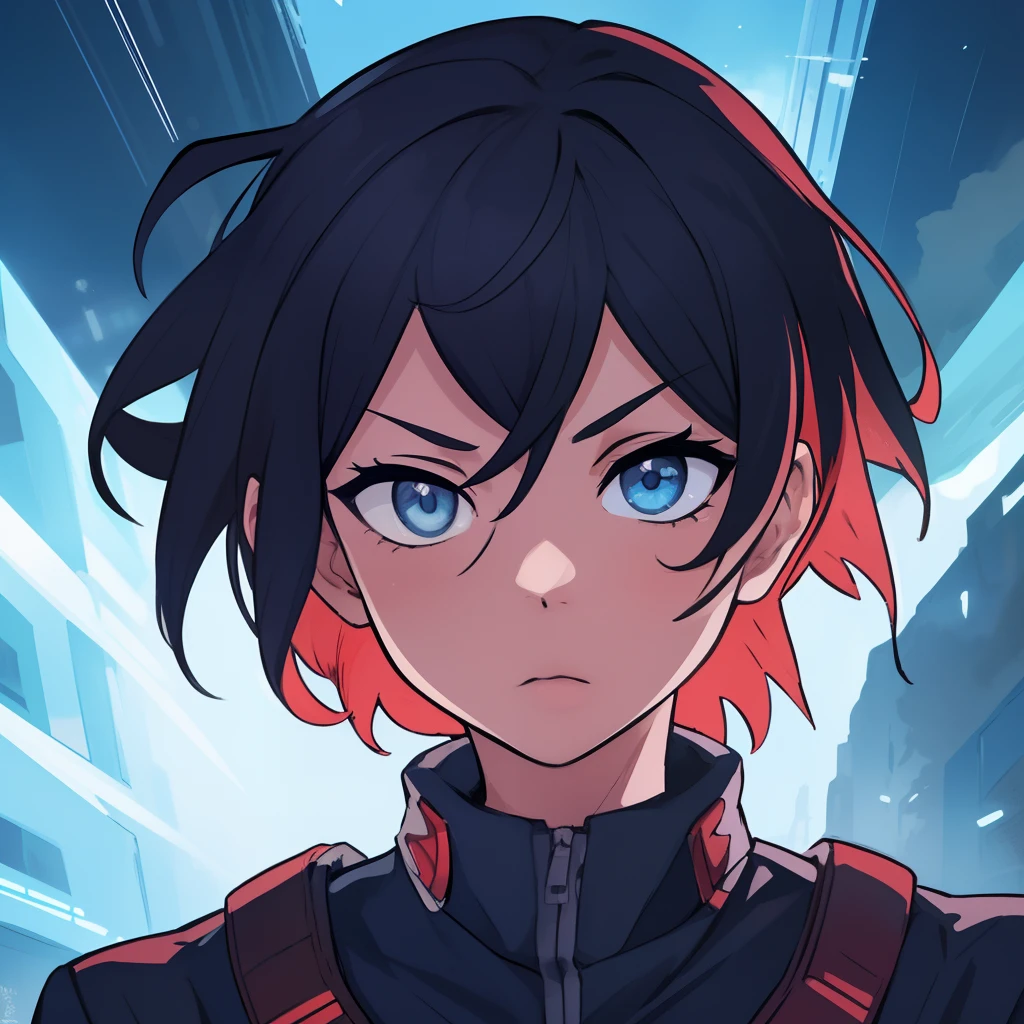 maki zenin, jujutsu kaisen, detailed portrait, realistic shading, intense gaze, short hair, dynamic pose, vibrant colors, traditional style, strong and confident expression, futuristic clothes, futuristic atribut, focused eyes, no background setting, strong lighting contrast,normal potrait pose