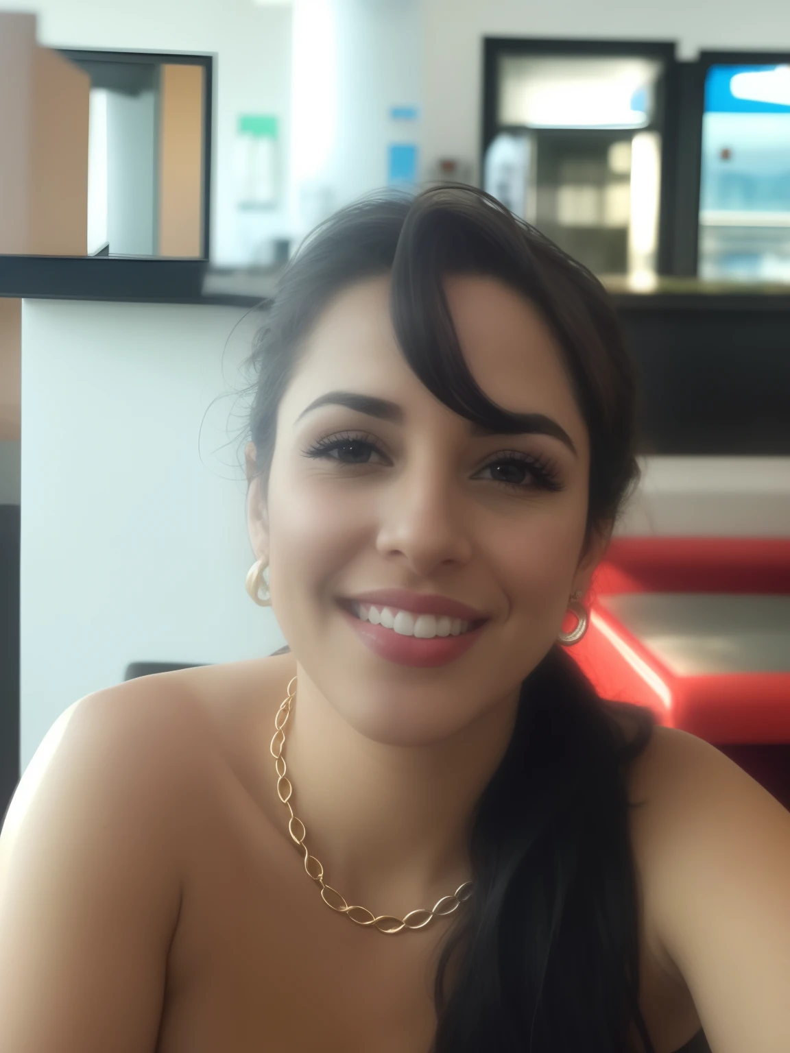 mulher sorridente com cabelo preto longo sentado em um restaurante, Alanis Guillen, Estefania Villegas Burgos, Malika Favre, Mulher de 30 anos, 3 0 anos de idade mulher, Mulher de 30 anos de Cuba, fernanda suarez, Mulheres de 40 anos, imagem de perfil, bonito e sorridente, Lorena Avarez