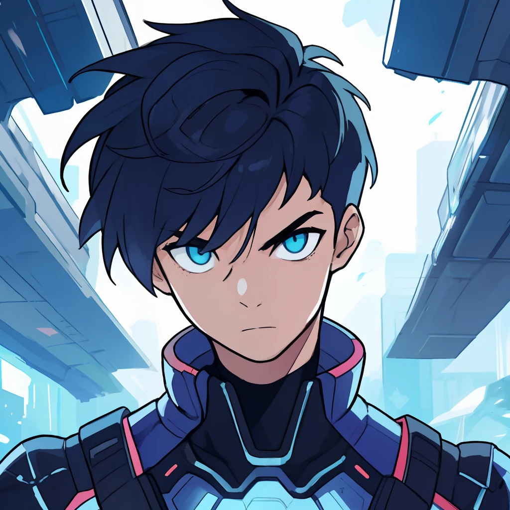 1boy,detailed portrait, realistic shading, intense gaze, short hair, dynamic pose, vibrant colors, traditional style, strong and confident expression, futuristic clothes, futuristic atribut, focused eyes, no background setting, strong lighting contrast,normal potrait pose