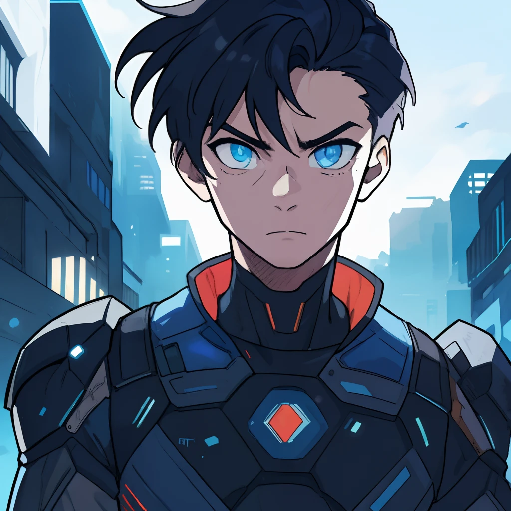 1boy,detailed portrait, realistic shading, intense gaze, short hair, dynamic pose, vibrant colors, traditional style, strong and confident expression, futuristic clothes, futuristic atribut, focused eyes, no background setting, strong lighting contrast,normal potrait pose