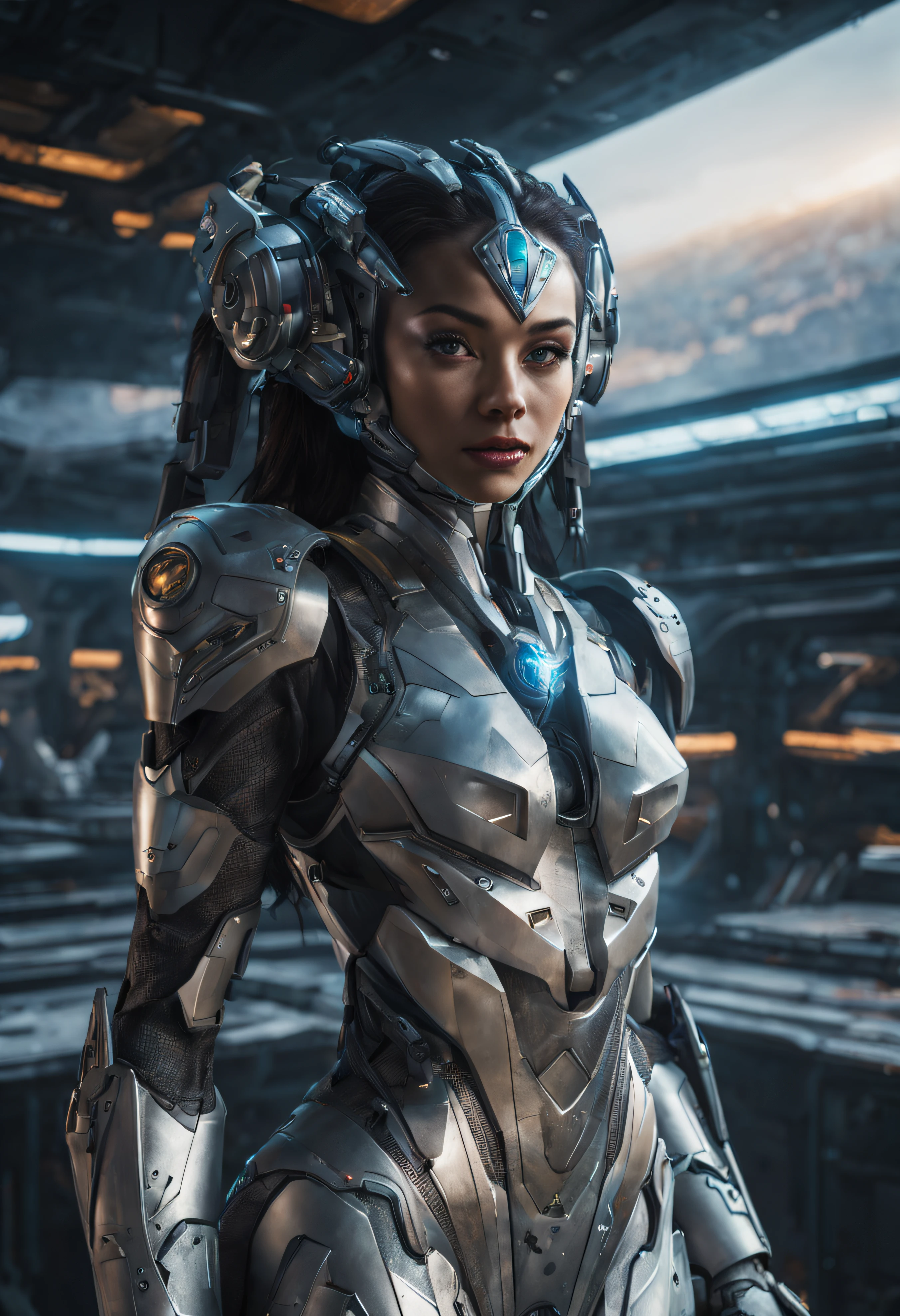 (naytiri de avatar), piel azulada vibrante, pelo negro largo enrizado, considerada como una de las razas mas bellas de la galaxia, con una cara, ojos verdes y labios sensuales, con vestido de noche , con incrustaciones de plata, piedras preciosas y diamantes, (se encuentra en centro de control de estacion espacial). hiperrealista, imagen nitida, 8k. imagen cinematografica., todo lleno de imaginacion,ciencia ficcion y (intrincados detalles de la maquina).imagen fotorrealista,nitidez maxima, calidad 8k.(obra maestra de calidad superior).