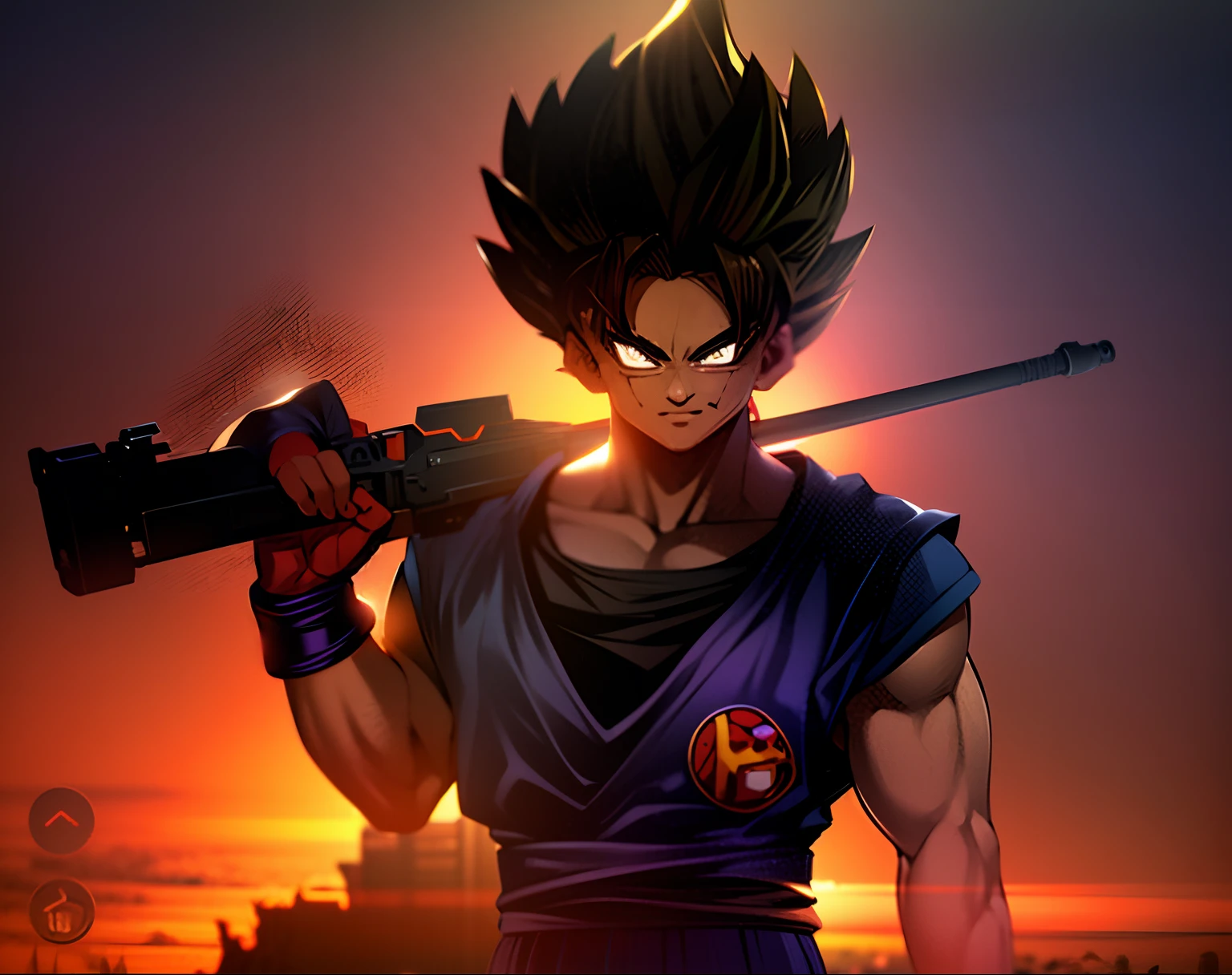 dragon ball z black goku is holding a gun and a rifle, photorealistic human black goku, black goku in Pubg, goku from dragon ball z, super saiyan goku, goku from dragon ball, highly detailed portrait of goku, human goku, goku from dragonball z, son goku, goku, portrait of goku, super saiyan, anime highly detailed, goku portrait, black goku