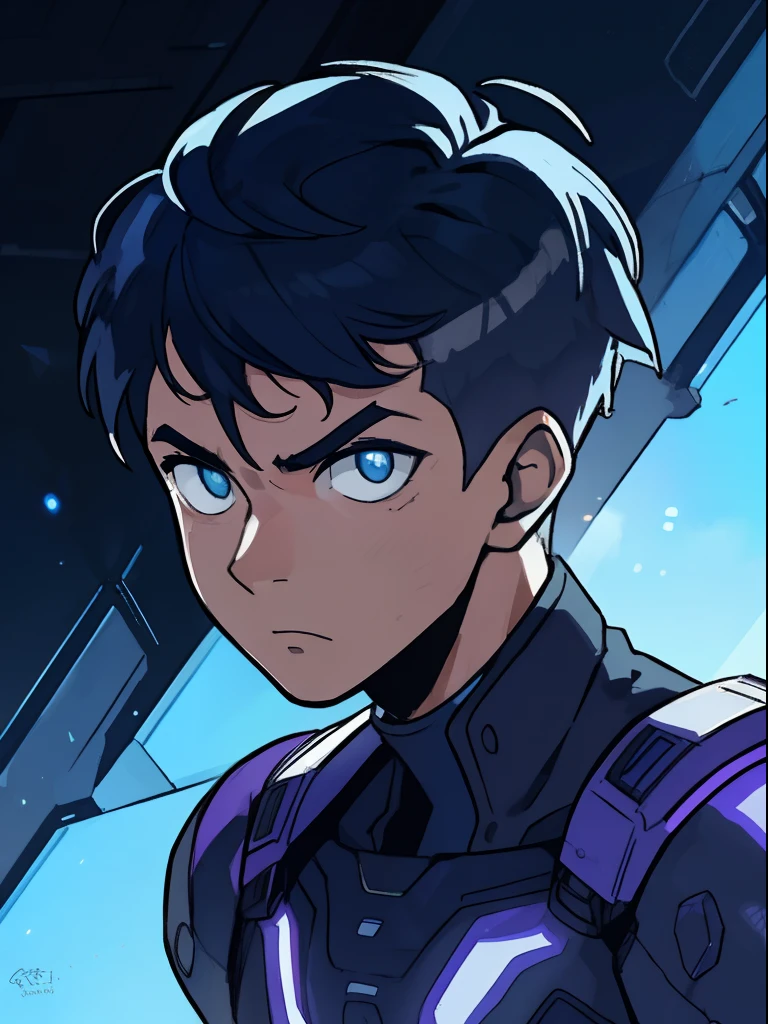 1boy,detailed portrait, realistic shading, intense gaze, short hair, dynamic pose, vibrant colors, traditional style, strong and confident expression, futuristic clothes, futuristic atribut, focused eyes, no background setting, strong lighting contrast,normal potrait pose,full visible head