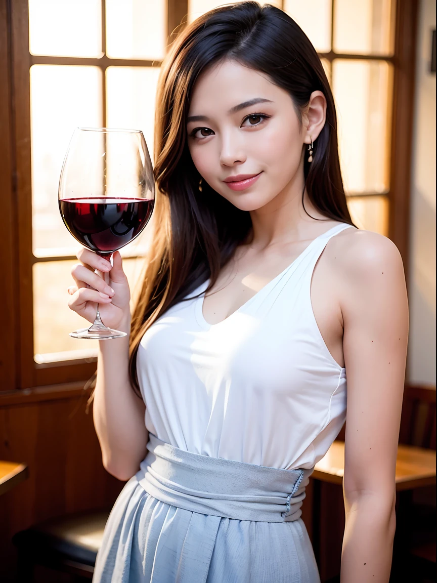 (64K, UHD, top quality, masterpiece: 1.2), (realistic, photorealistic: 1.37), super detailed, pretty woman 1 person, (slim face), (slim body), (brown hair), (short cut), cheeks slightly blushing, (42 years old), 38 years old, solo, beautiful detailed urban night view outside the window, restaurant, wine glasses sit, night, in a prominent place (from the waist up) NovaFrogStyle, Actress, Model, Waist Up, White Wine, Slim, Wine Glass, Super Clean Night View, Wine Glass Put in the Middle, Happy Smile, (Smile: 1.15), Beautiful Fine Eyes, Upper Body, Bust Japan Up, Night, Short, Short, Actress, Model, Waist Up, White Wine, Slim, Wine Glass, Super Clean Night View, Wine Glass Put in the Middle, Happy Smile,