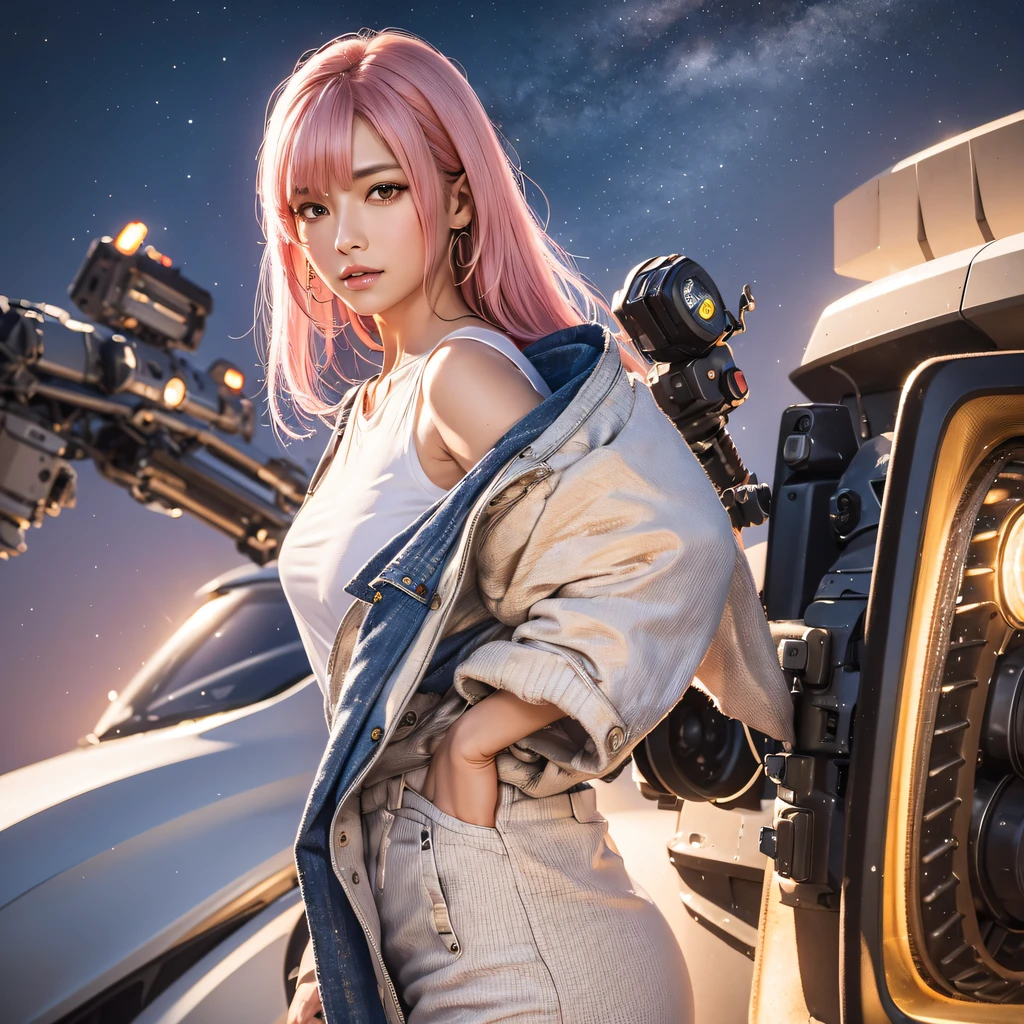 Best Premium Owl, Masterpiece, (Photorealistic:1.4), Virtual Engine,tmasterpiece,Masterpiece,dynamic viewing angle,best qualtiy,8K,particle fx,Light chase,Original,rendering by octane,Highest quality CG wallpaper,1 owl,extreme beautiful,extreme hight detail,Pink hair,double tails,Owl mecha pilot,White tight mech combat suit,Torn clothes,indian style,On mechs,Look ahead