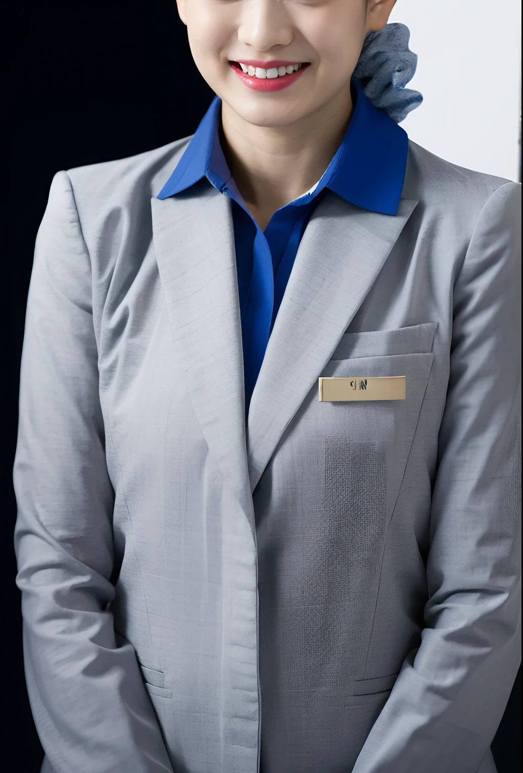 Photo of ANA uniform, solofocus, Masterpiece, Posing for a photo,  (Detailed face), Simple white background, Medium shot