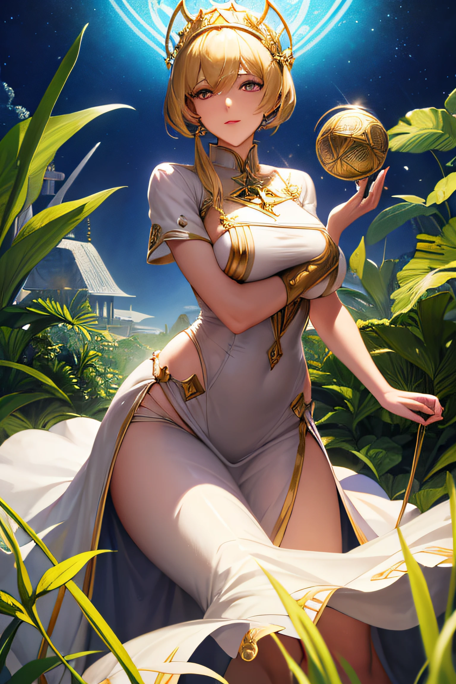 Queen of pentacles, female.A stable woman who has strong pride and makes money with ease. Earth colors and plants arround here. He has a gold medal in her hands with the symbol of a six-pointed star