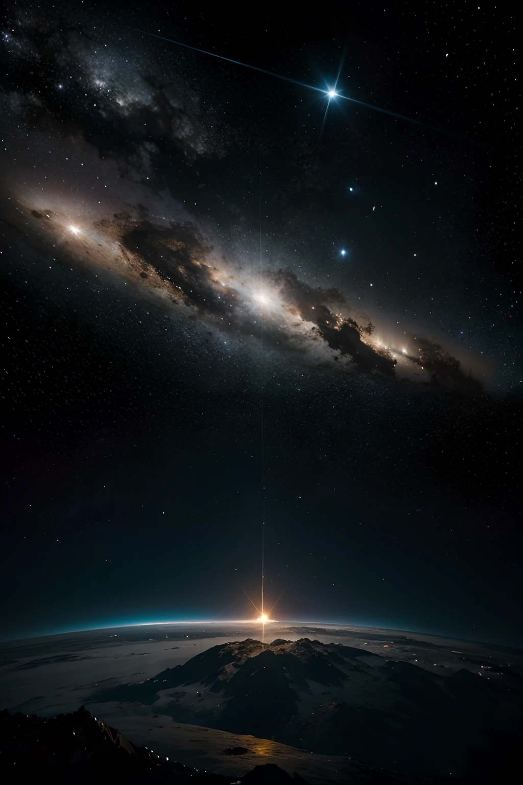 universo formado por planetas, estrelas brilhantes, cometas em fogo e moedas de ouro