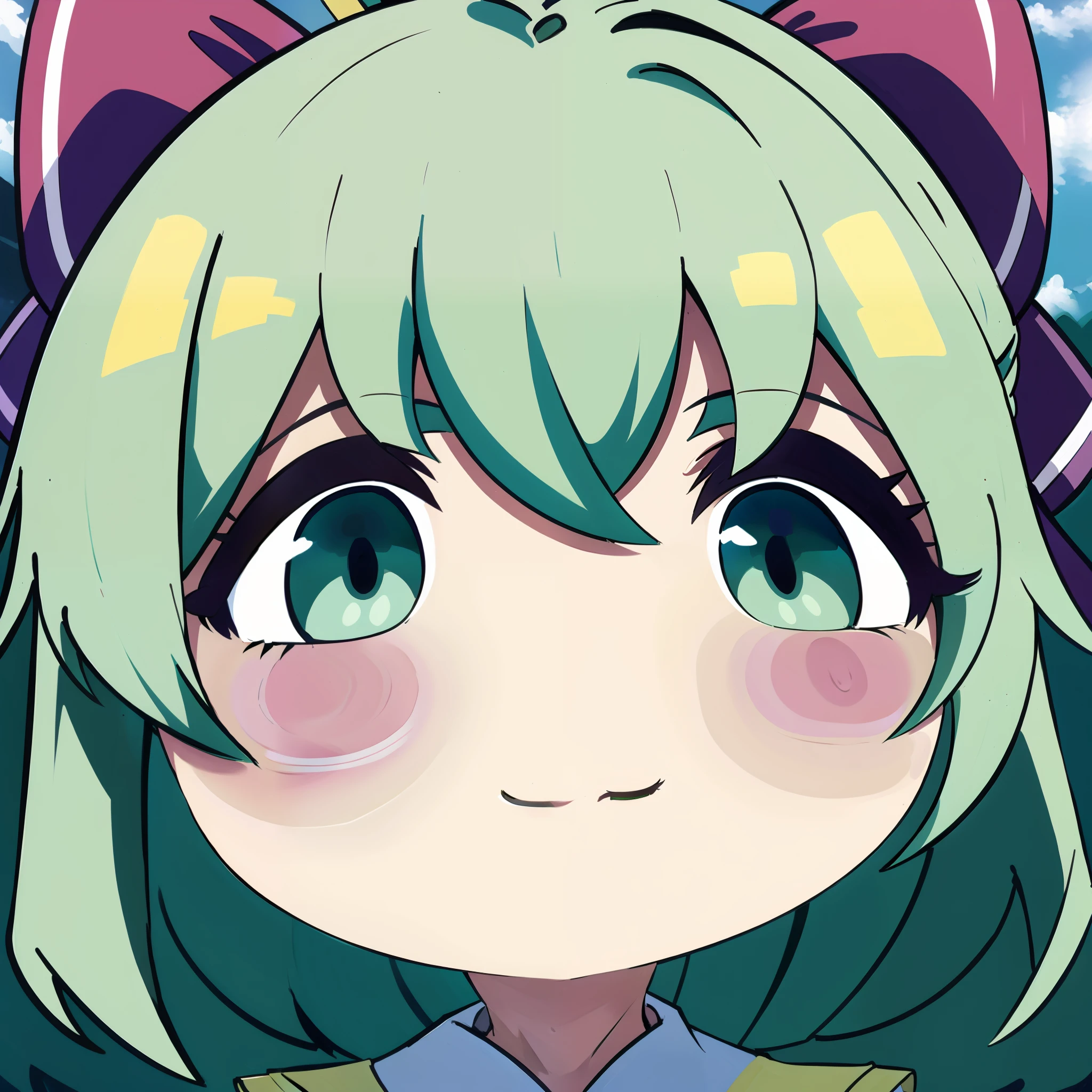 Masterpiece, Best quality, 1girll, Same eye color, Green hair，a sailor suit，hair bow, chibiStyle