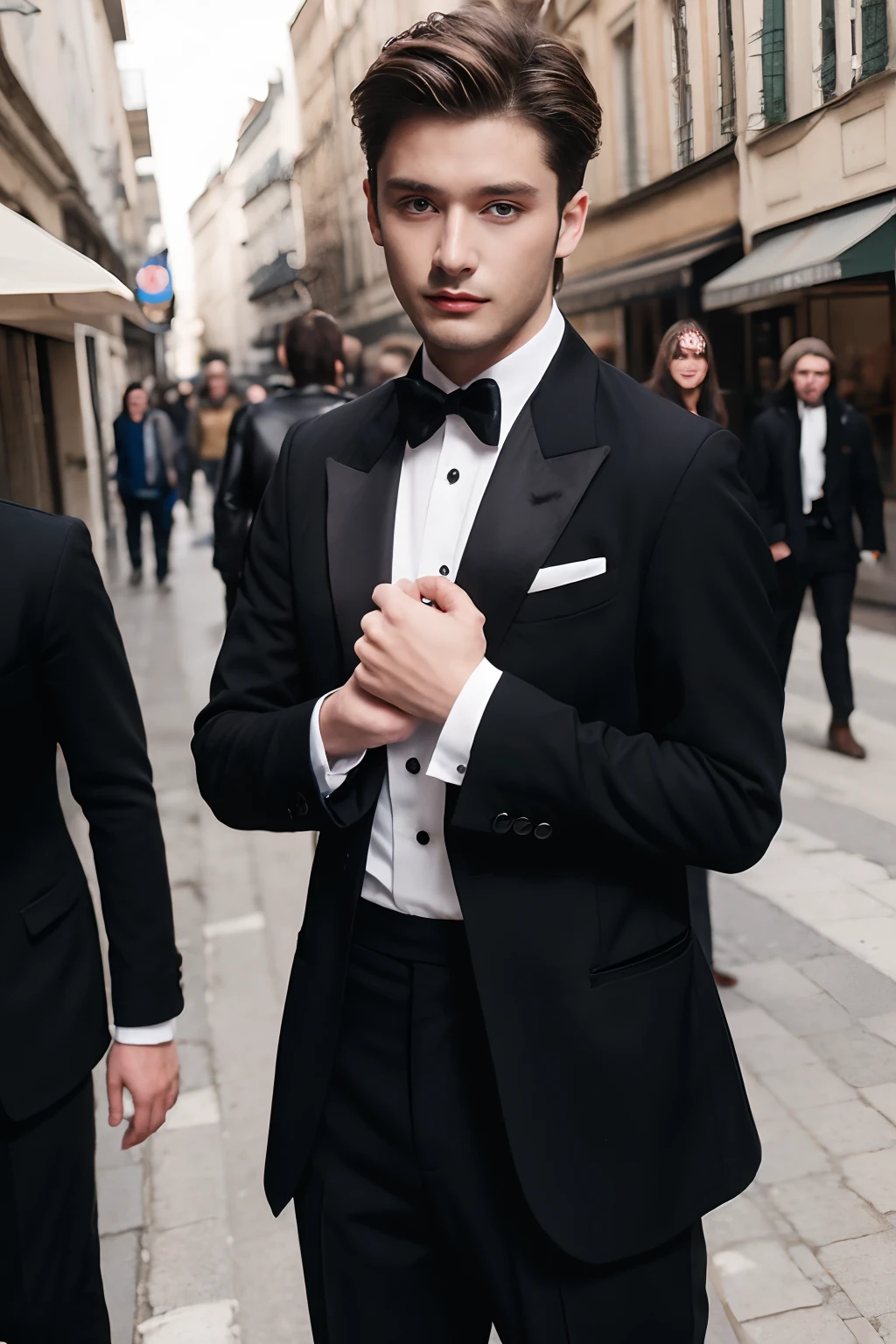 Modèle masculin européen , black dans la rue，avec le maillot de bromley，Meilleure qualité，SLR，Costume d’affaires