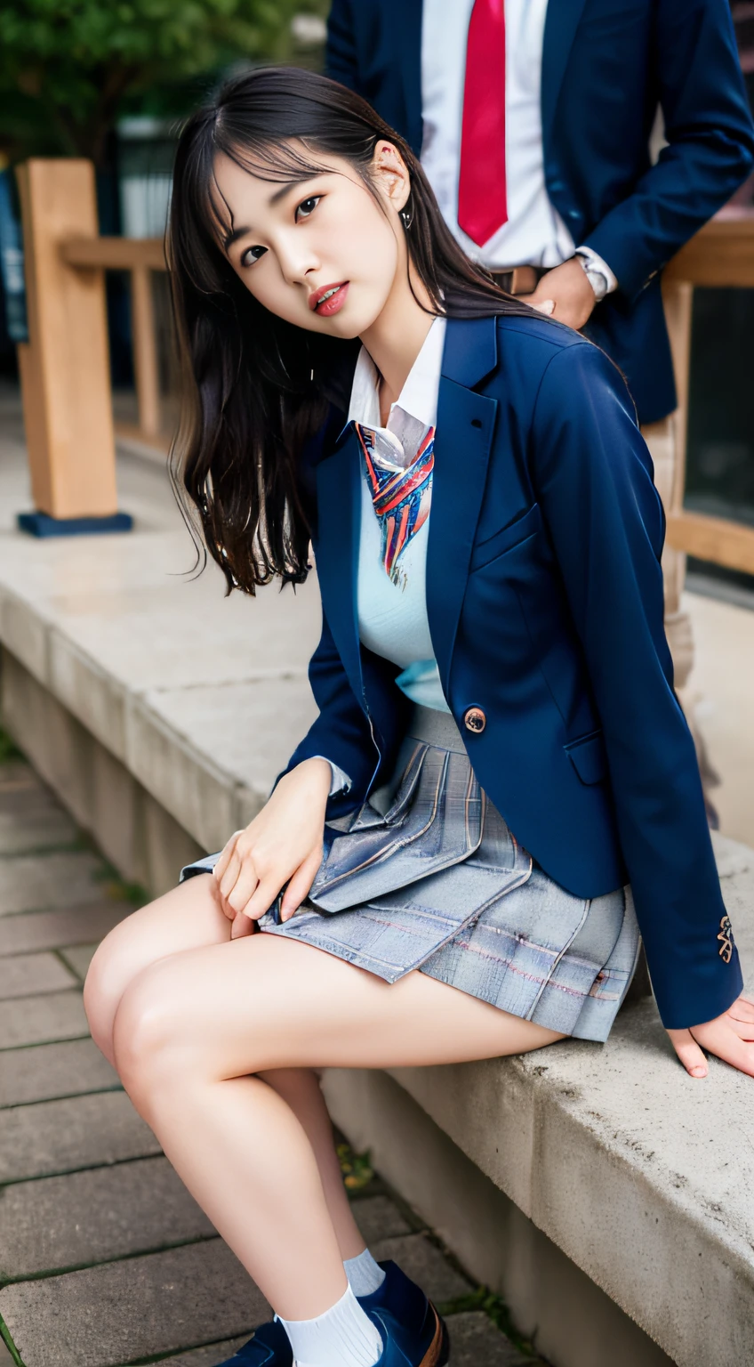 the Extremely Detailed CG Unity 8K Wallpapers、top-quality、ultra-detailliert、​masterpiece、realisitic、Photo Real、extremely detailed cute girl、18year old、High school girl sitting on floor with legs crossed、Sophisticated、Young 、Young sensuality、(High school student in Japan uniform)、((skirt rift))、((Lifted by yourself))、low angles、red blush、ruddy lips、looking at the viewers、Semi-body shot、(Large crowds)、(Crowded Shibuya)、(Japan high school uniform and designated shoes)、(Dark blue blazer:1.2)、(plaid skirts:1.5)、(White shirt for students)、 (Long tie:1.2)、(light brown random hair)、(White panty)、(cammel toe)、(Black loafers:1.5)、(beauitful face:1.3)、(perfectly proportions:1.2)、(Long feet:1.2)、(Beautiful:1.3)、((Panties can be seen from under the skirt))、(Textured skin)、(Japan high school uniform wet in the rain)、((wetting hair、wetted skin))、appearance、(Wet white panties)、sexy facial expression、Dark blue cardigan、((open one's legs))、lure、AHE Face、I can see panties、(Skirt left)、(Skirt flips up)、(Light panties:1.3)、(wetting hair、wetted skin)、Sateen、cloudiness、throbbing、(NFSW)