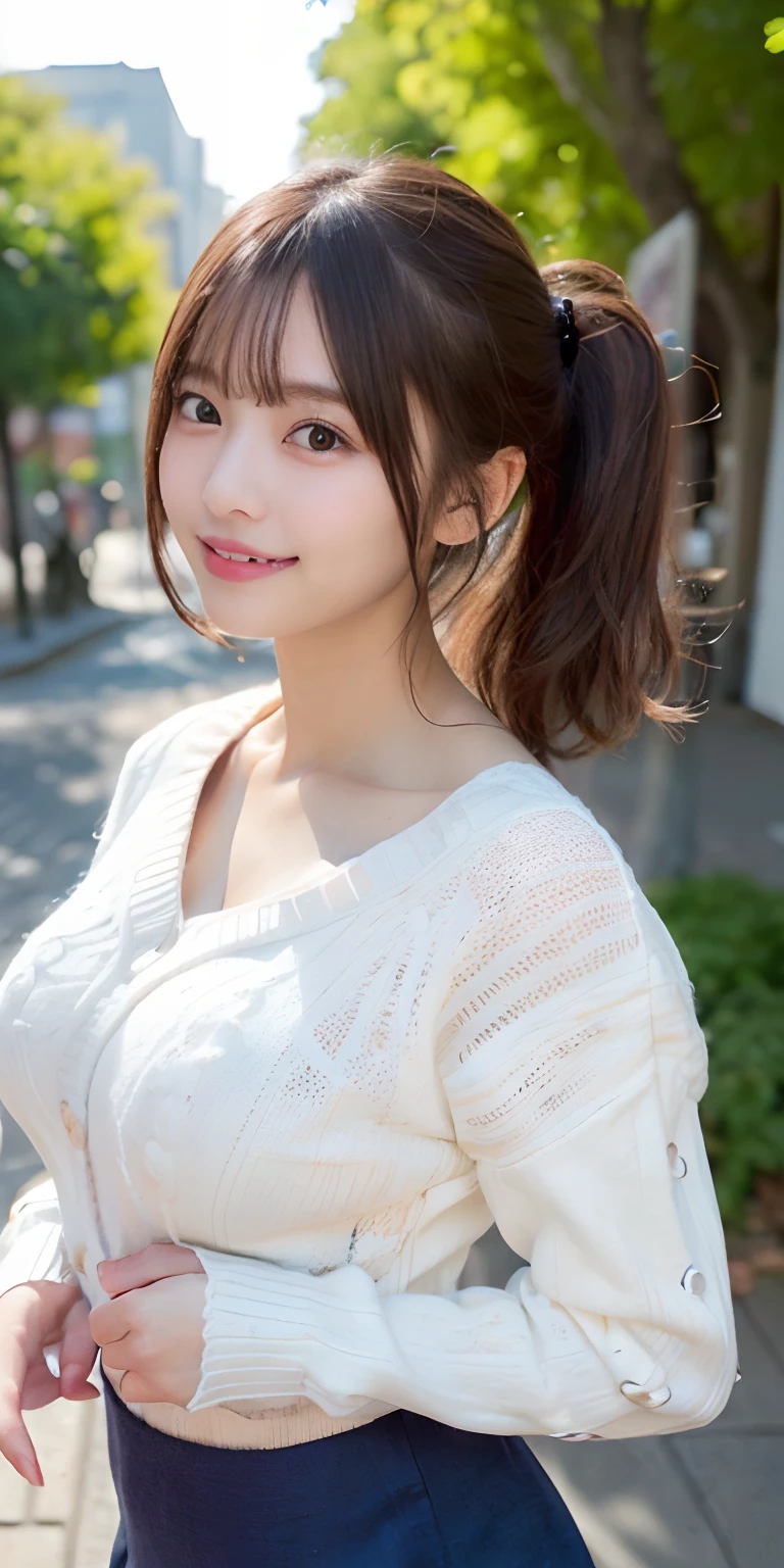 masutepiece, Best Quality,
Ultra-detailed, finely detail, hight resolution, in 8K,
((Photorealsitic:1.4, Raw photography, 超A high resolution,Top image quality: 1.4)),
Wallpaper,
((Perfect whole body configuration1.5)),
Beautiful detailed eyes, Natural Color Lip,
((a serene smile:1.5)),
((Random and cute hairstyles)),
((rather large breasts、The chest is open:1.2)),
((from the front side:1.5)),
((breastsout、under look eyes、breastsout、Mole on the arm:0.9)),
((Random blurry background)),((the setting sun)),((Colored leaves)),
((Random and cute facial expressions)),,
very detailed and professional lighting、
Perfect dynamic composition, Beautiful detailed eyes,((bending forward:1.5)), ((sexy sweater:1.6)),((micromini skirt:1,5)),((Smile,Harajuku)),((Sexy shot looking at camera))