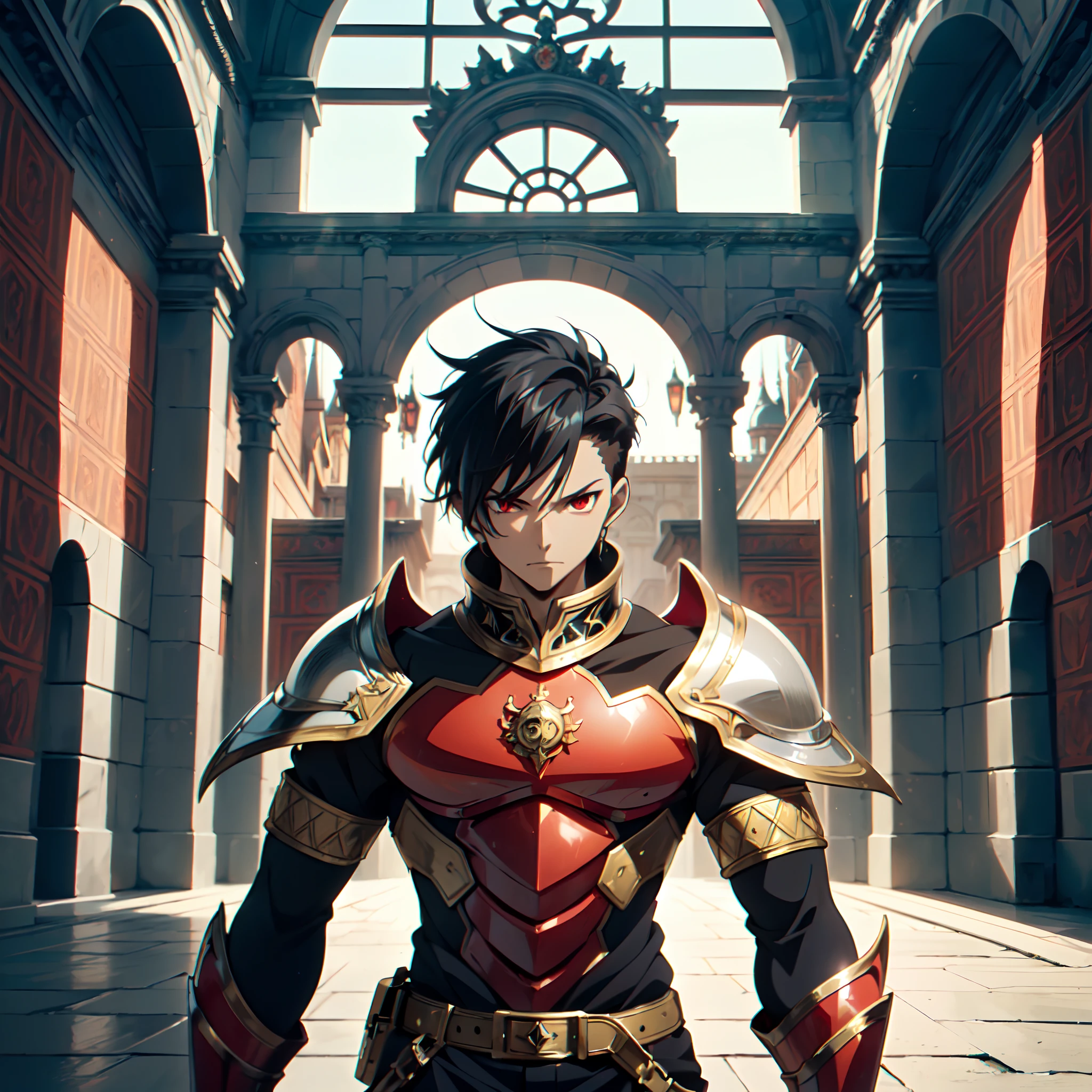 128K Ultra High Definition,
128K Ultra High Quality,
128K Ultra High Resolution,
Best Definition,
Best Quality,
Best Resolution,
Perfectly Detailed,
Perfectly Designed,
Extremely Detailed,
Extremely Designed,
Hyper Detailed,
Hyper Definition,
Hyper Quality,
Hyper Resolution,
Masterpiece,
(((Anime))),
Body Shot,
(((Boy))),
Handsome,
Muscular Body,
(((Black Short Hair))),
(((Red Eyes))),
(((Hyper Detailed & Perfectly Designed With Ultra High Quality Red Warlord Armor))),
(((Inside Of Medieval Royal Palace Background Scenery))),