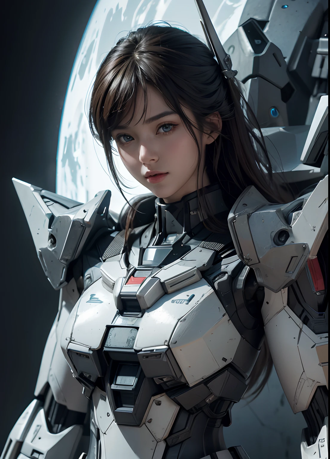Textured skin, Super Detail, high details, Best Quality, hight resolution, 1080p, hard disk, a beauty,She wears a futuristic Gundam mecha,(Gundam),Fulll body Shot