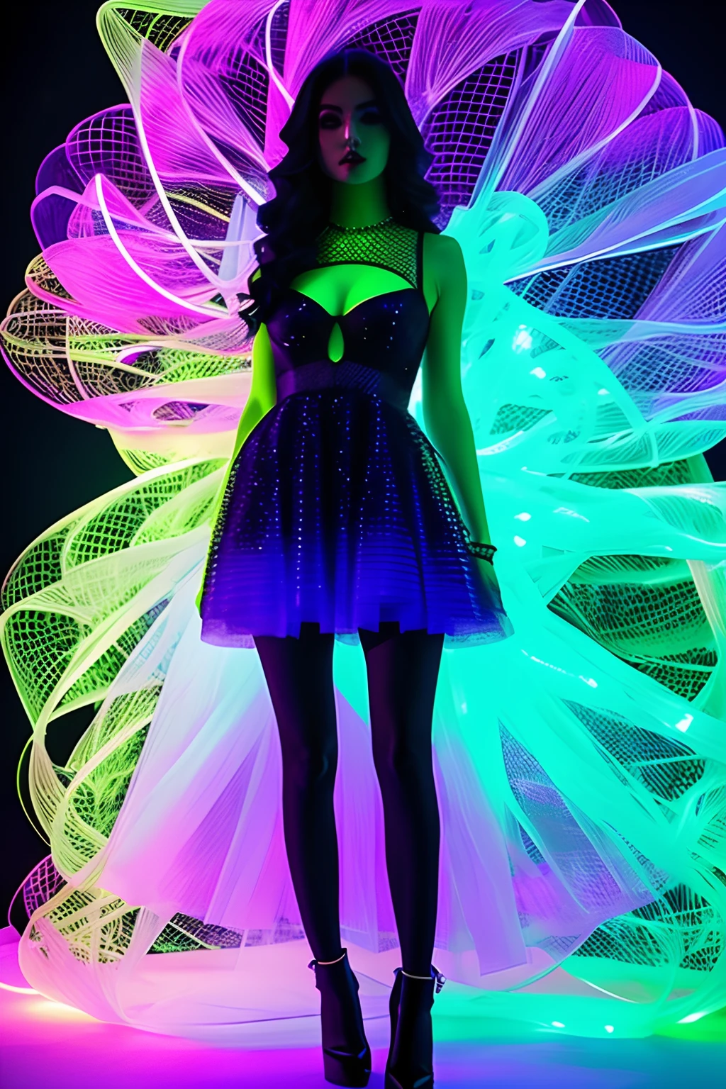 gorgeous woman wearing fulfluo deep 4D web dress