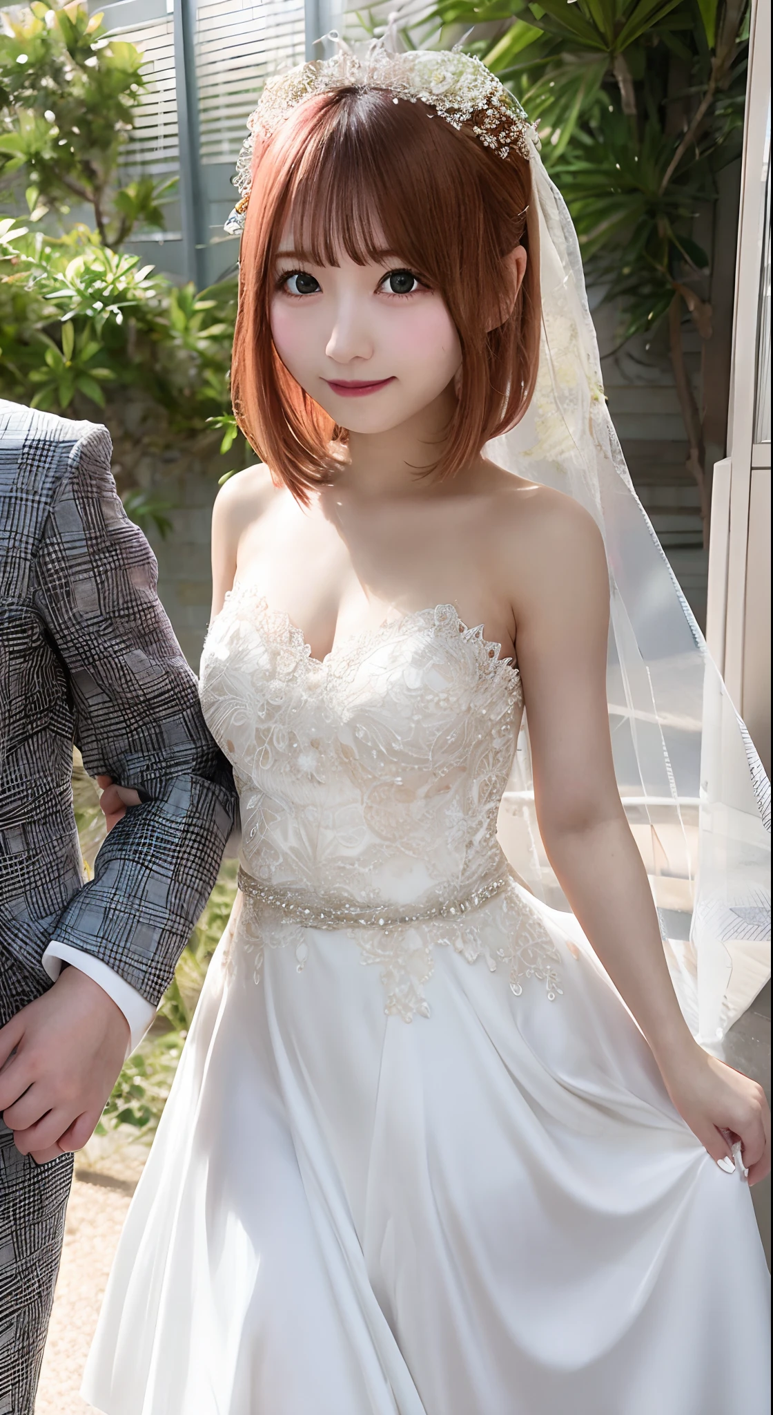 Yotsuba Nakano, Bangs, Short hair, hair between eye, Orange hair, wedding dress、japanes、A smile、childish