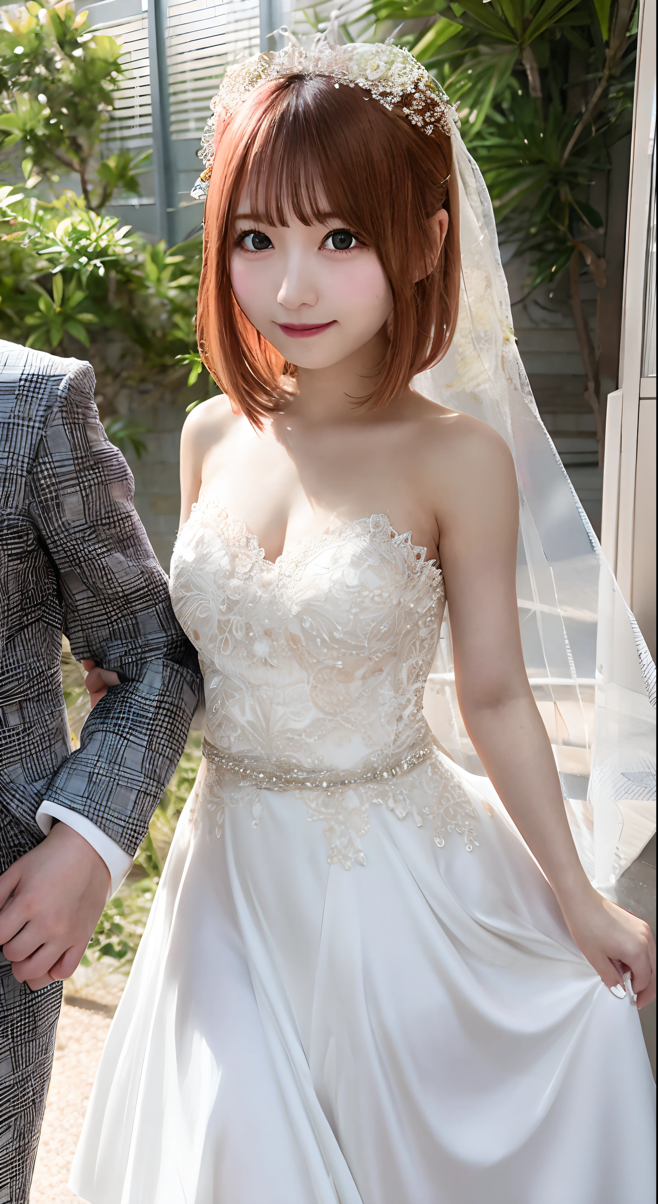 Yotsuba Nakano, Bangs, Short hair, hair between eye, Orange hair, wedding dress、japanes、A smile、childish