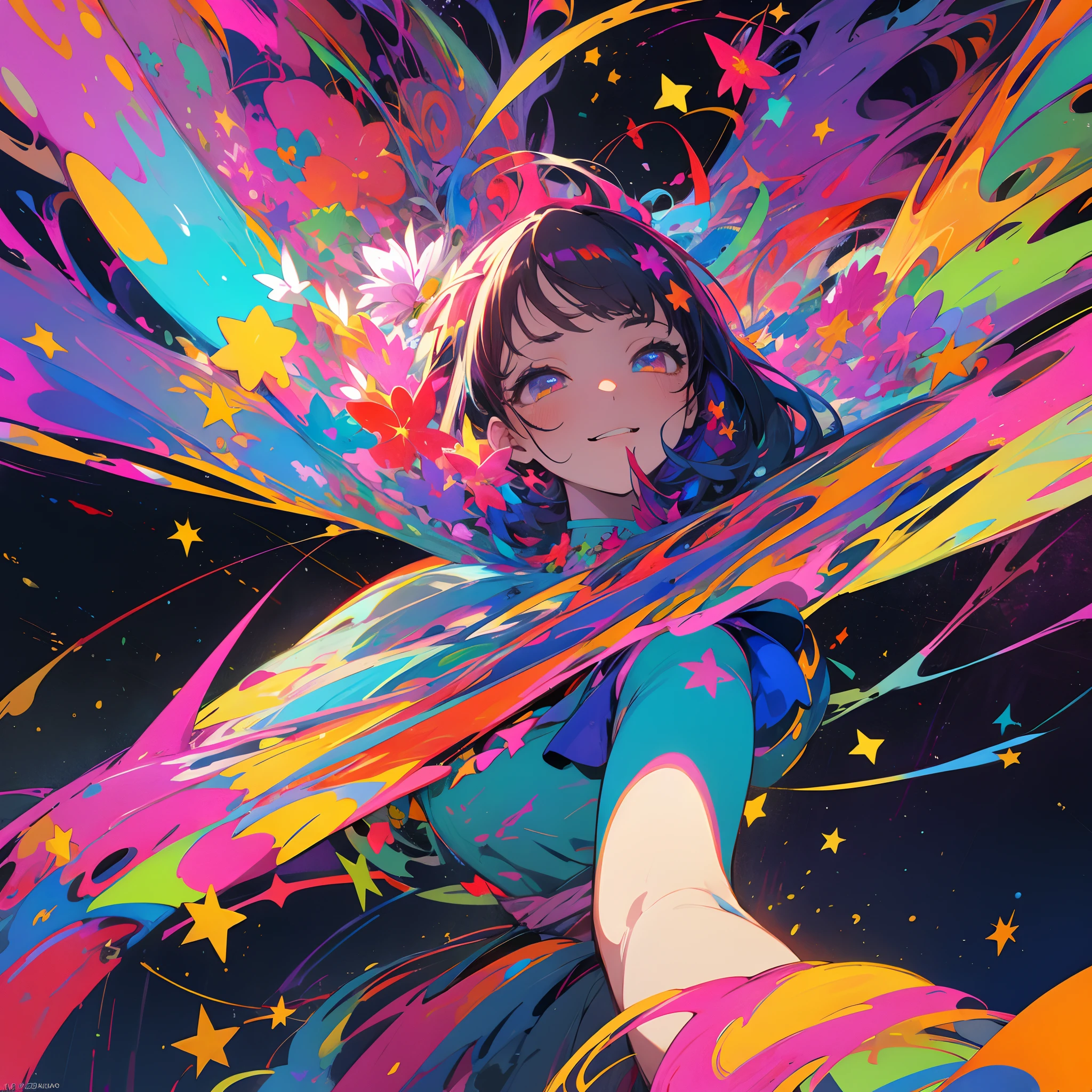 masterpiece, Highest quality, One girl, alone, mini skirt, choker, View your viewers,  flower、Thighs、Black Hair、