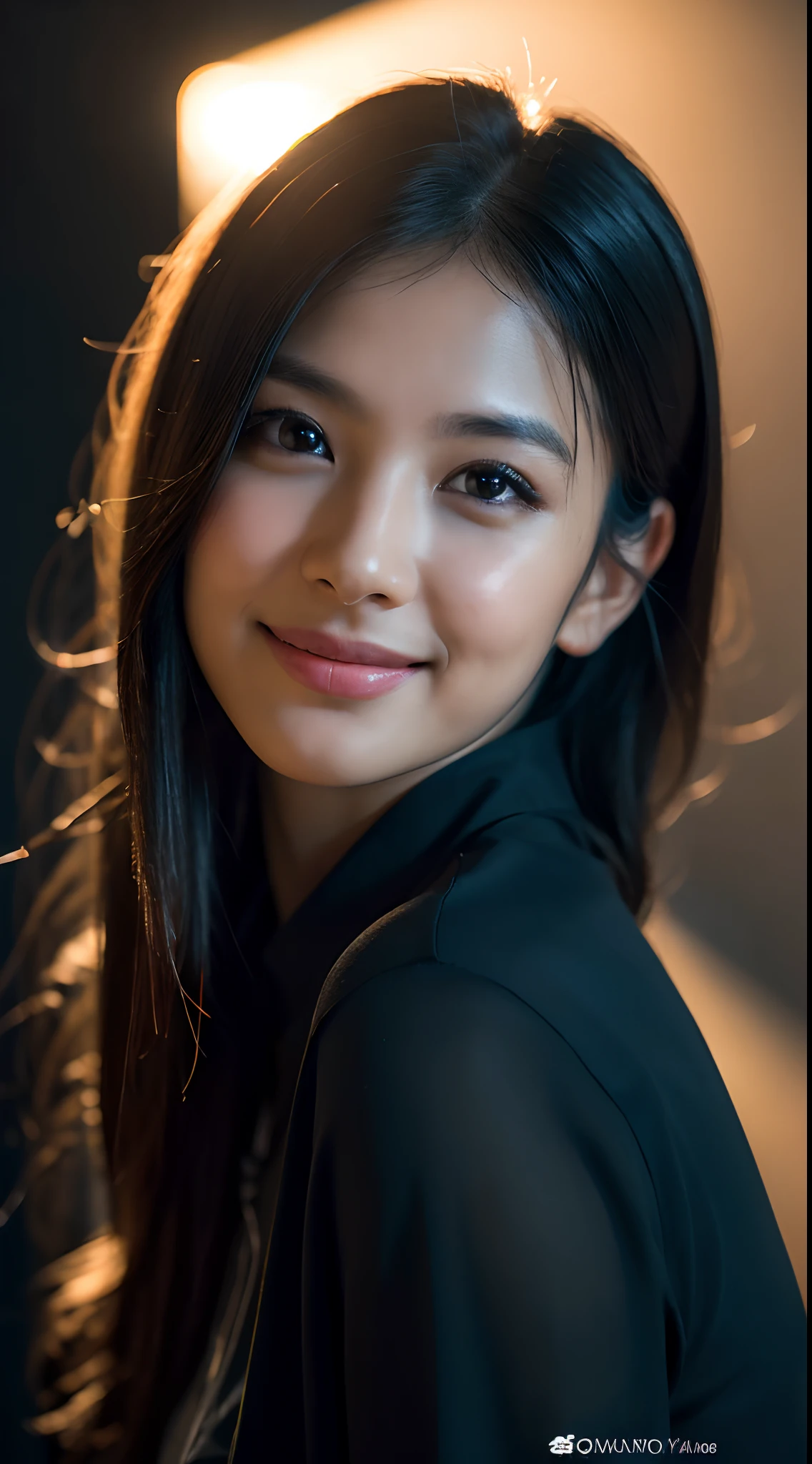 highest quality, epic realistic, ((in the pitch black darkness :1.4)), ((portrait:1.5)),(background: dark ) high contrast ,glorious picture, lowest lux, lighting face, she's comfortable, dark plain shirt, looks incredible, (8k, Raw photo, Highest quality),(epic realistic:1.5), a woman, face,(detailed eyes:0.8),(looking at the camera:1.4), (Highest quality), ( high contrast, deep shadows),Intricate details,cinematic,((skin:1.4)), (long dark hair:1.3), long hair, messy ,(Hdr:1.5),Detailed, colors, Superior quality, ( starry sky: 1.4), Masterpiece, Raw Photo (20-year-old, looking at viewer), beautiful, (wearing dark shirt,), perfect, natural, perfect composition, portrait, perfect face, smiling expression, Captivating eyes, Bright details, Tight lips, (High Skin Detail),, (blue tint: 0.6), (sale: 0.8), (bloody: 0.7), Key lighting , (backlight: 0.5), Medium depth of field, Canon 5d, 50mm lens, f/4 apertures, (Ultra-detailed, Complex detail), sharp focus, soft colors, 8k, Absurd, 80mm, dark background, photography, smiling, pinay, filipina, medium tits