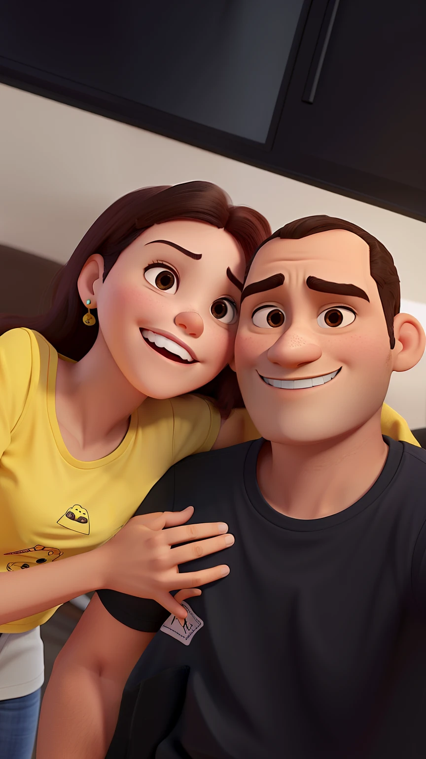 Casal jovem, mulher camisa amarela, homem camisa preta, pixar |