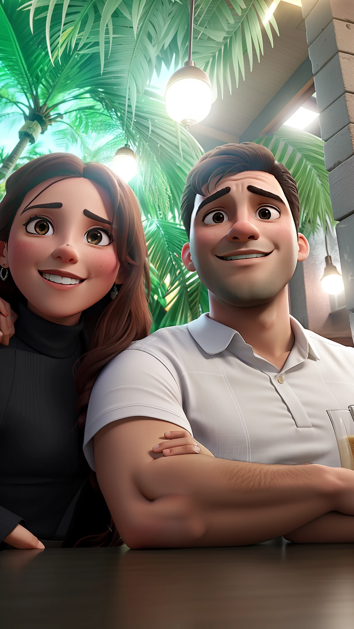casal num bar se divertindo bebendo