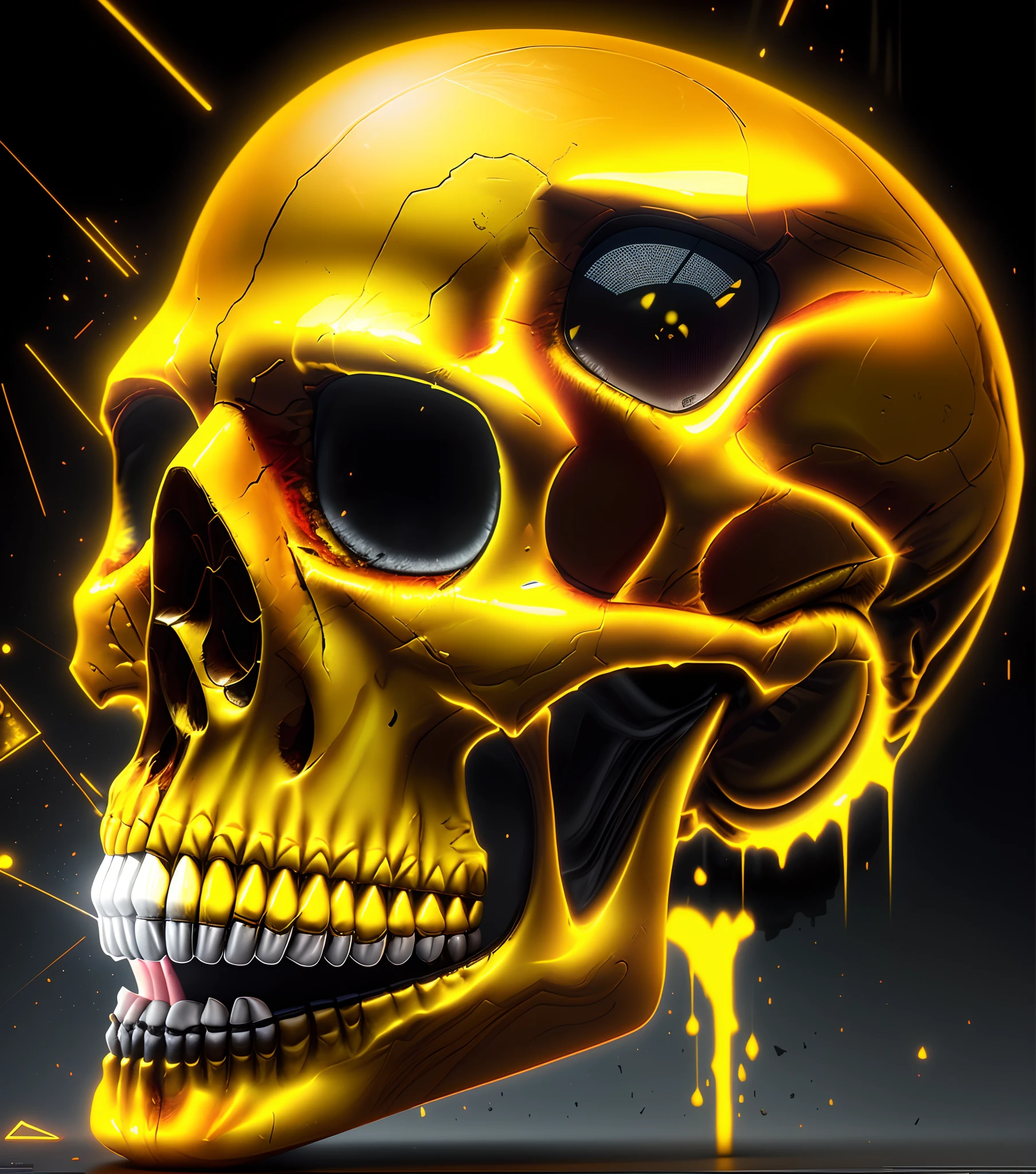 there is a yellow skull with a black face and a yellow background, hyper detailed digital art, overdetailed digital art, horrific digital art, detailed digital 3d art, extremely detailed digital art, scary color art in 4 k, ultradetailed digital art, fantasy skull, ultra detailed digital art, amazing octane render, amazing detail digital art, highly detailed digital art