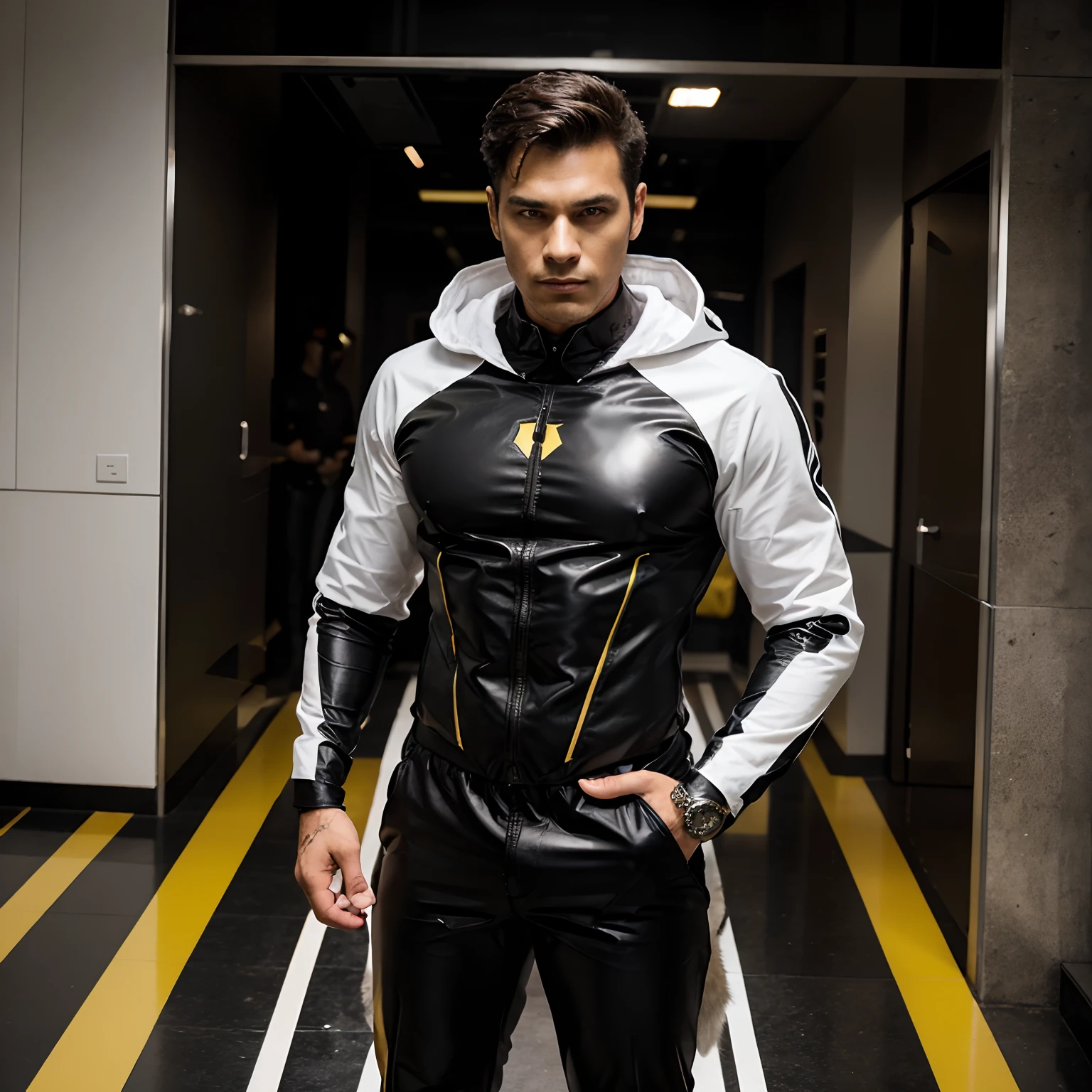 Homem: Super Hero Black Yellow and White Wolf Suit