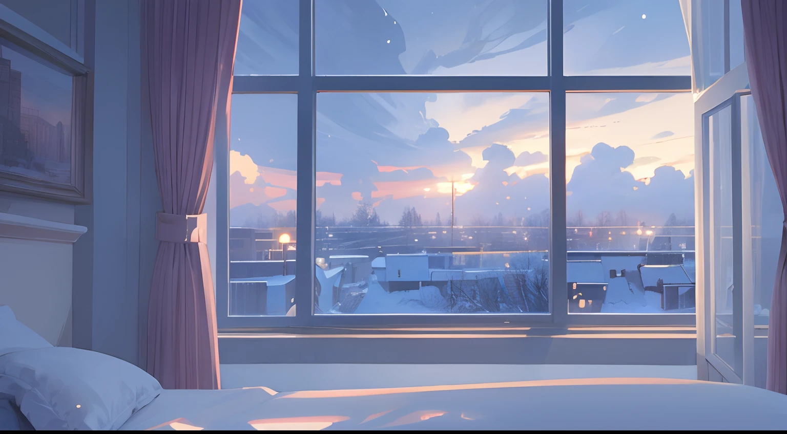 cloudy weather cloudy windowsill view from inside snowy landscape illustration winter night cloudy landscape scenery graphic top quality landscape