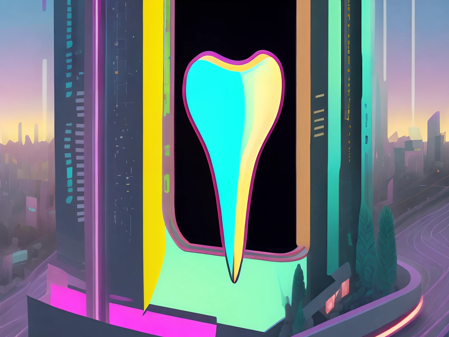 A Digital Tooth Illustration, cores neon por Kilian Eng