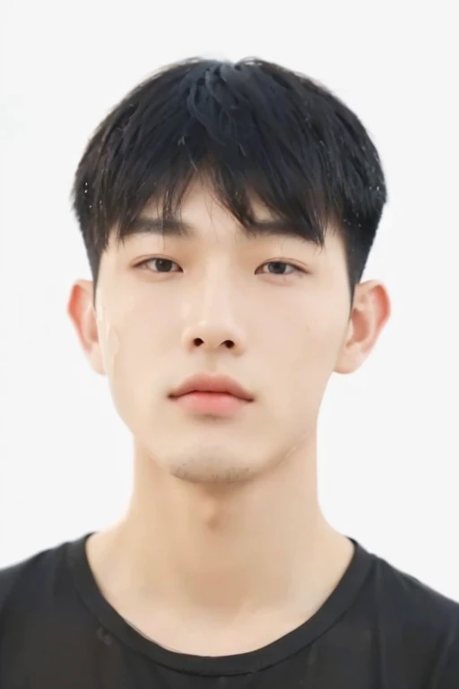 A handsome 23-year-old Chinese boy，Hair standing in the rain，short detailed hair，Hair is wet，Water droplets on the hair，closeup of face，exquisite facial features，Super realistic skin details，Pores can be seen，Portrait、Portrait Photogram，Canon R5，Shutter speed 1/200 light