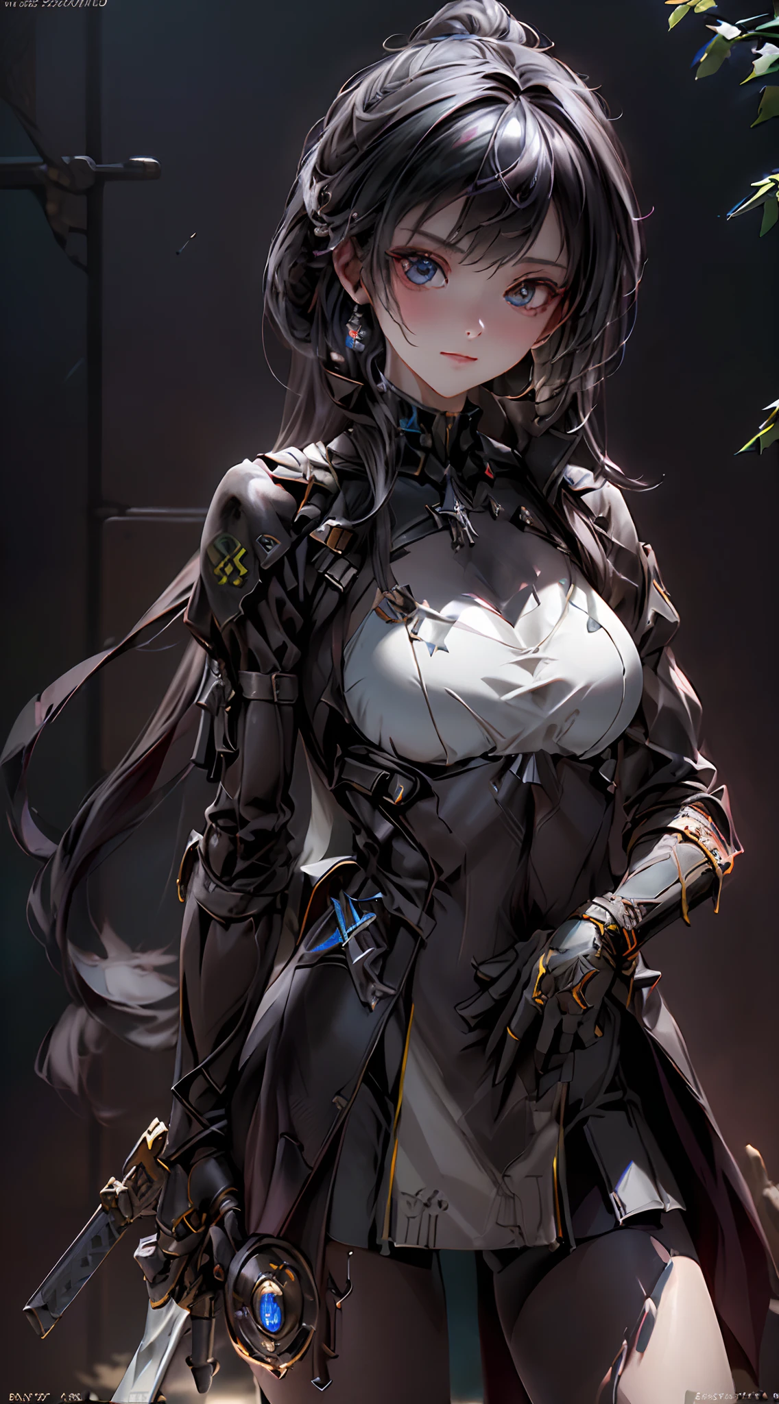 ((top-quality)), ((masterpiece)), (detaileds:1.4), 。.。.。.。.3D, Beautiful Cyberpunk Woman Image,nffsw(HighDynamicRange),Ray traching,NVIDIA RTX,Hyper-Resolution,Unreal 5,Sub-surface scattering,PBR Texturing,Postprocess,Anisotropy Filtering,depth of fields,Maximum clarity and sharpness,multi-layer texture,Albedo and specular maps,Surface Shading,Accurate simulation of light-material interactions,perfectly proportions,Octane Rendering,Two-tone lighting,Wide aperture,Low ISO、White Balance、thirds rule、8K Raw、((Holding an assault rifle in your hand))(((Carrying a sword on his back)))