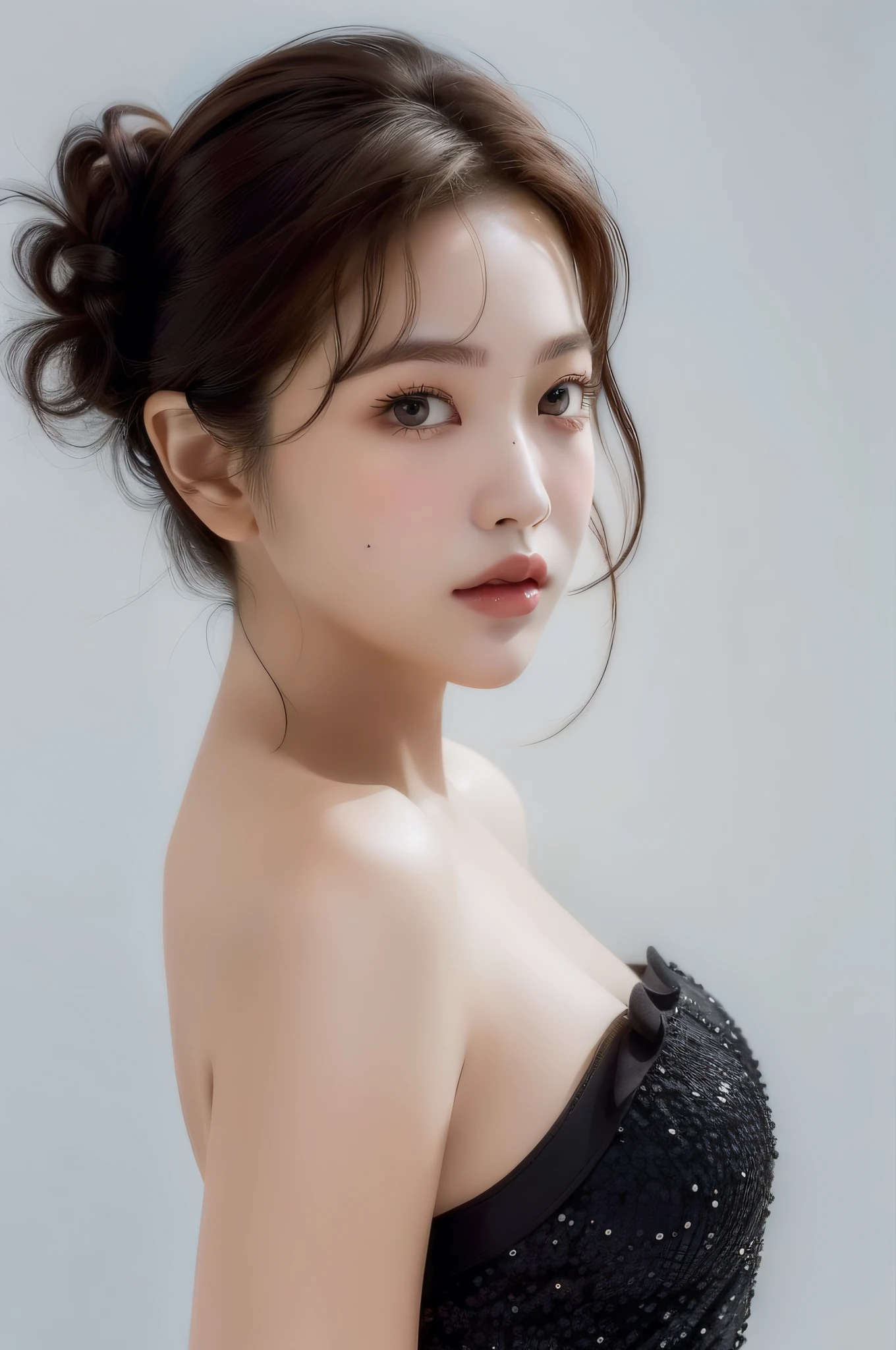 (Floral, See-through collared shirt, Take off your skirt, Satin, Turn to the side, Show beautiful thighs:1.5),
((I want to kiss you?, I want to cheat with you?:1.2)),
((Is my body beautiful??, Will you come near me and give me a kiss??, Can you have sex with me??:1.4)),
((Sexy atmosphere, hold out your lips, Disheveled Hair, A sigh escapes)),
((Luxury Love Hotel, Sleep femininely in a white bed, Complete darkness, lamp, Underwear strings come undone, Start taking off your clothes:1.4)),
((32 years old, A sexy, beautiful female announcer:1.5)),
((Earrings that match your outfit, Silver Necklace:1.2)),
((Squint your eyes)),
((purse your lips:1.2)),
((Blushing:1.2)),
((Small breasts,Flat Chest:1.2)),
Narrow shoulders, the lines of the body are thin, Thin waist, Long, slender legs,
Ultra-detailed skin, Glossy Skin, White skin, Ultra detailed face, Ultra detailed breasts,
Ultra-detailed eyes, Slit eyes, Brown eyes, double eyelid, Beautiful thin eyebrows, Thin, long eyelashes,
Ultra-detailed lips, Fuller lips, Glossy pink lips, Flushed Cheeks, White teeth,
Beautiful actress's languid make-up, Pink lipstick, Smoky eyeshadow, Eye foundation,
Dark Brown Hair, Delicate and soft hair, Hair blowing in the wind,
(Elegantly putting your hair up, short hair, ponytail:1.2),