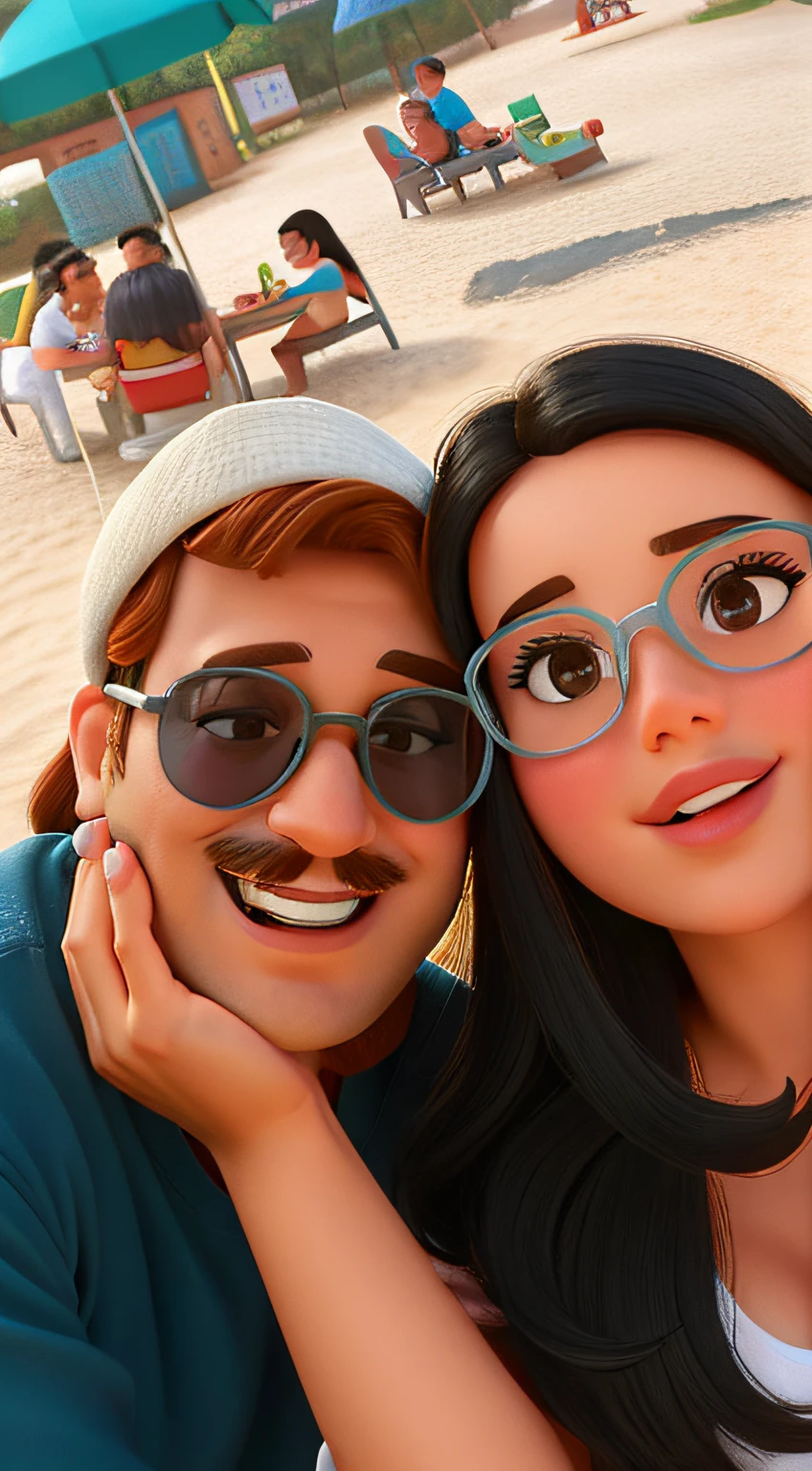 Um homem branco e uma mulher morena  estilo Disney pixar, alta qualidade, melhor qualidade