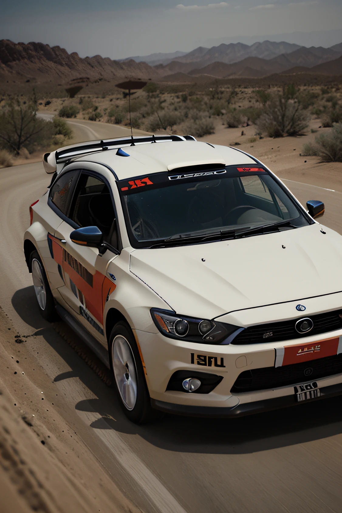 1 car, rally car, fast car, desert, liveries, ultra sharp image, high definition, cinematic lighting, high resolution, high quality, 8k, neoprene, ultra sharp focus