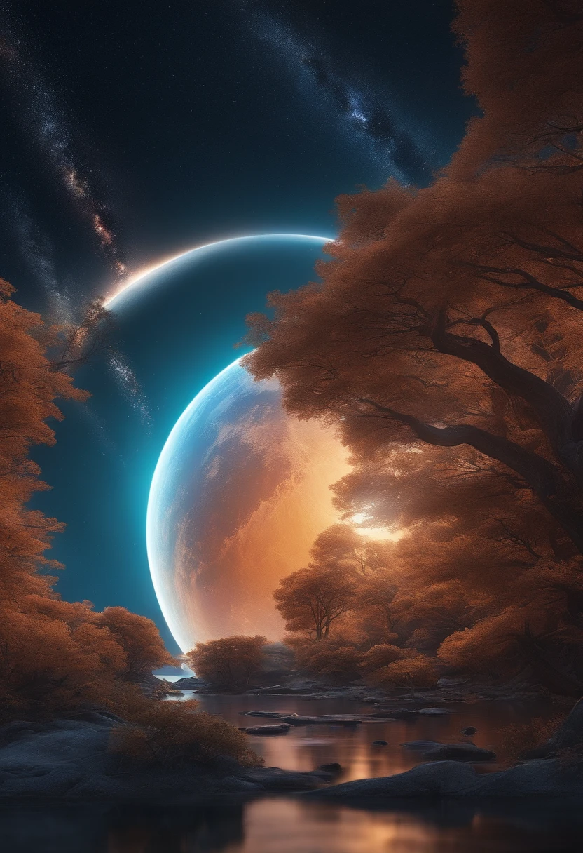 Utopian world, Awesome bright colors, ighly detailed, The perfect world, Reflective surfaces, Subsurface Dispersion, Beyond imagination, in 8K, wide angles、 World of Dreams、Sci-fi world、kosmos、planetes、a moon