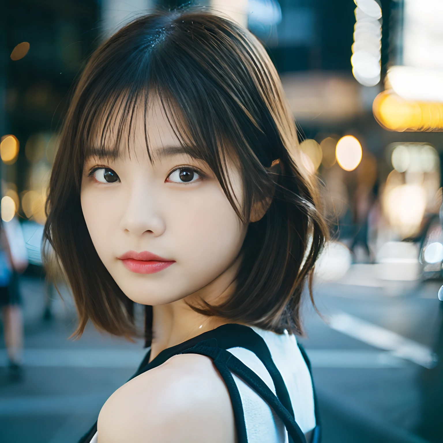 Japanese, Female, Short hair, Fair skin, Super Cute, Brown hair, 8K resolution, Super Real, super definition, ((Highest Definition, 8K, masutepiece: 1.3)), Super Detailed Face, hyperdetailed lips, Detailed eyes , Double eyelids, Women's Overexposed Rough Street Style Polaroid - Style Raw - 2ZKsXbGp9