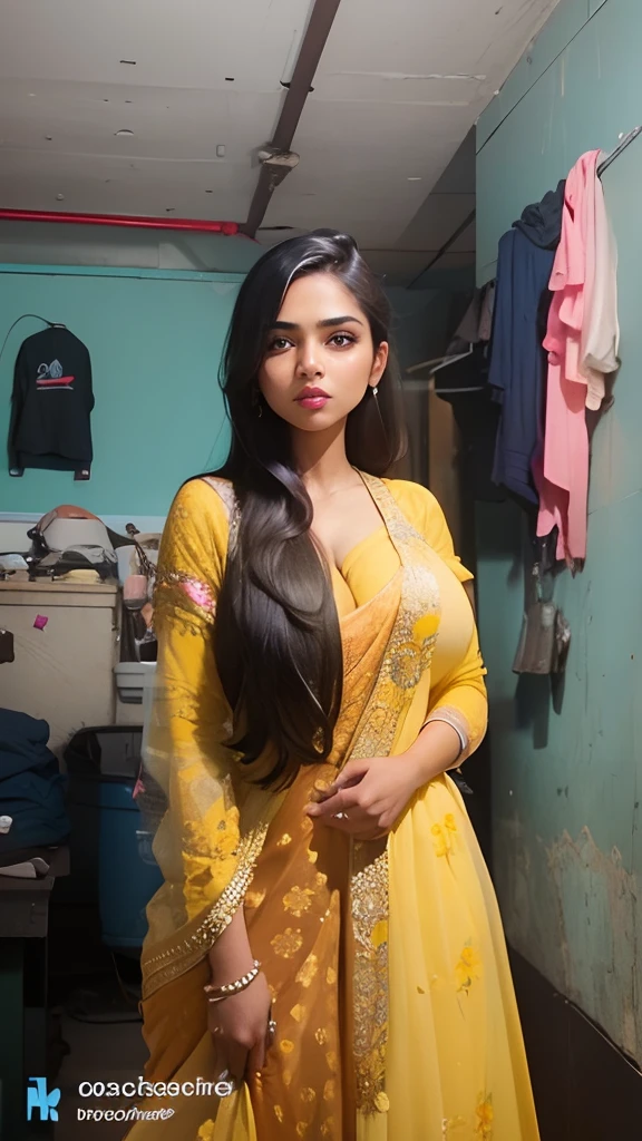 Indian girl,Extremely sexy detailed, fine, in underground parking, slightly fat, plump, close breasts with hand, big breasts, M cups, delicate face, flesh without dress, big ass, sexy lips, hot hip, straight body, one hand on nec and second on , straight fit waist, red lips, detailed eyes, large aperture, close-up of people, makeup (1.3)