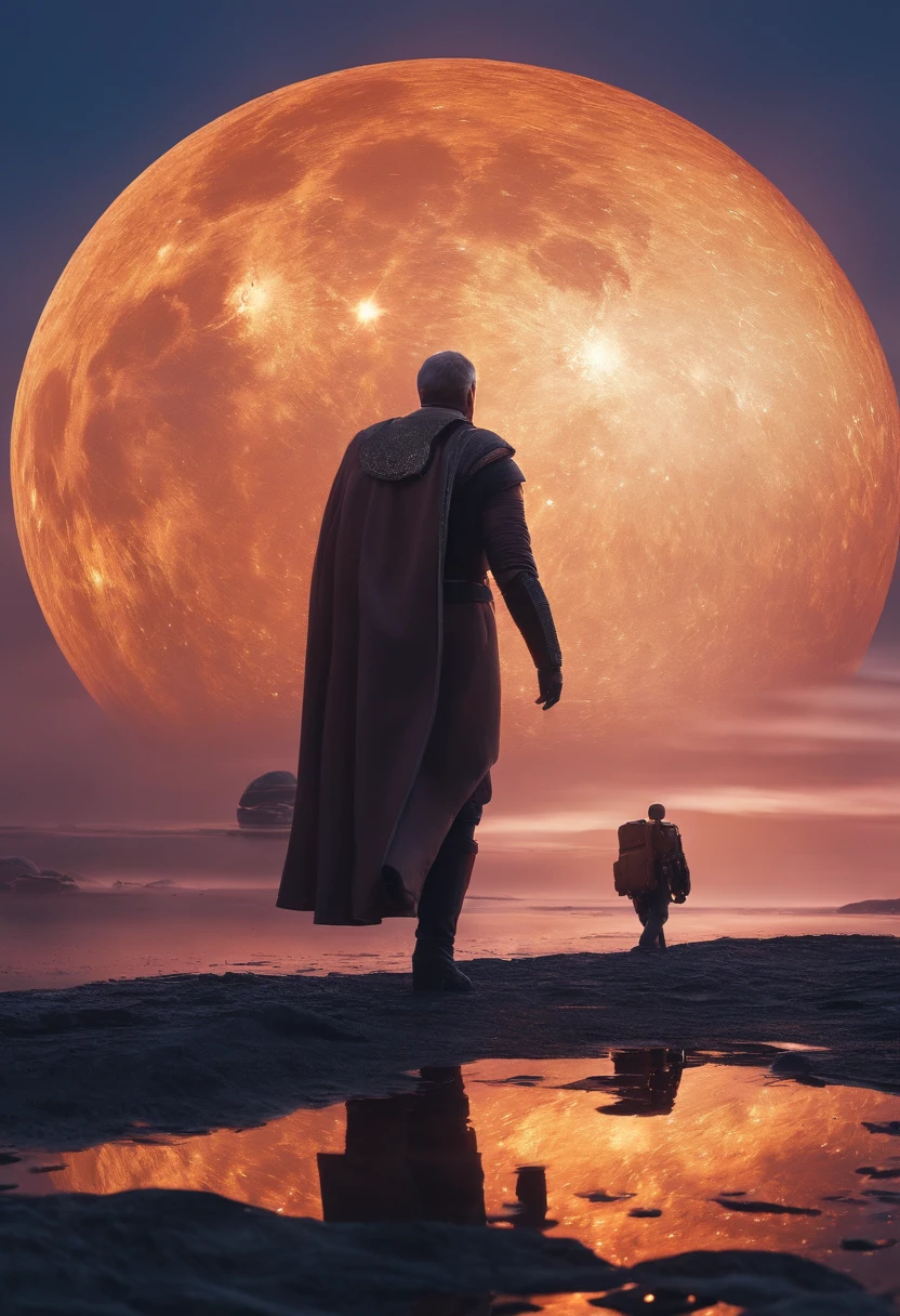 Awesome bright colors, ighly detailed, The perfect world, Reflective surfaces, Subsurface Dispersion, Beyond imagination, in 8K, wide angles、Sci-fi world、kosmos、planetes、a moon、Star Trek