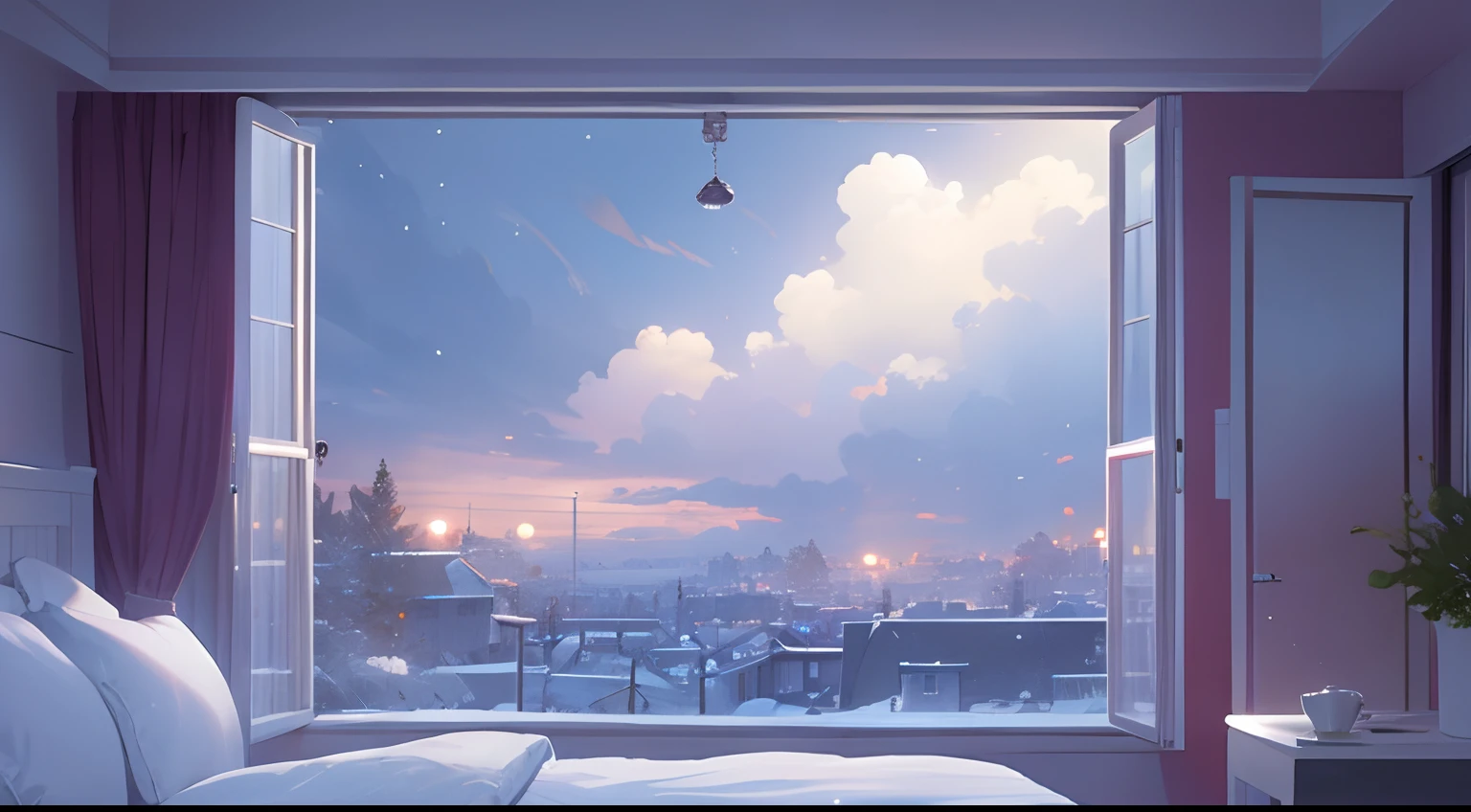 cloudy weather cloudy windowsill view from inside view snowy view indoor bed view from bed illustration winter night cloudy landscape scenery graphic top quality landscape