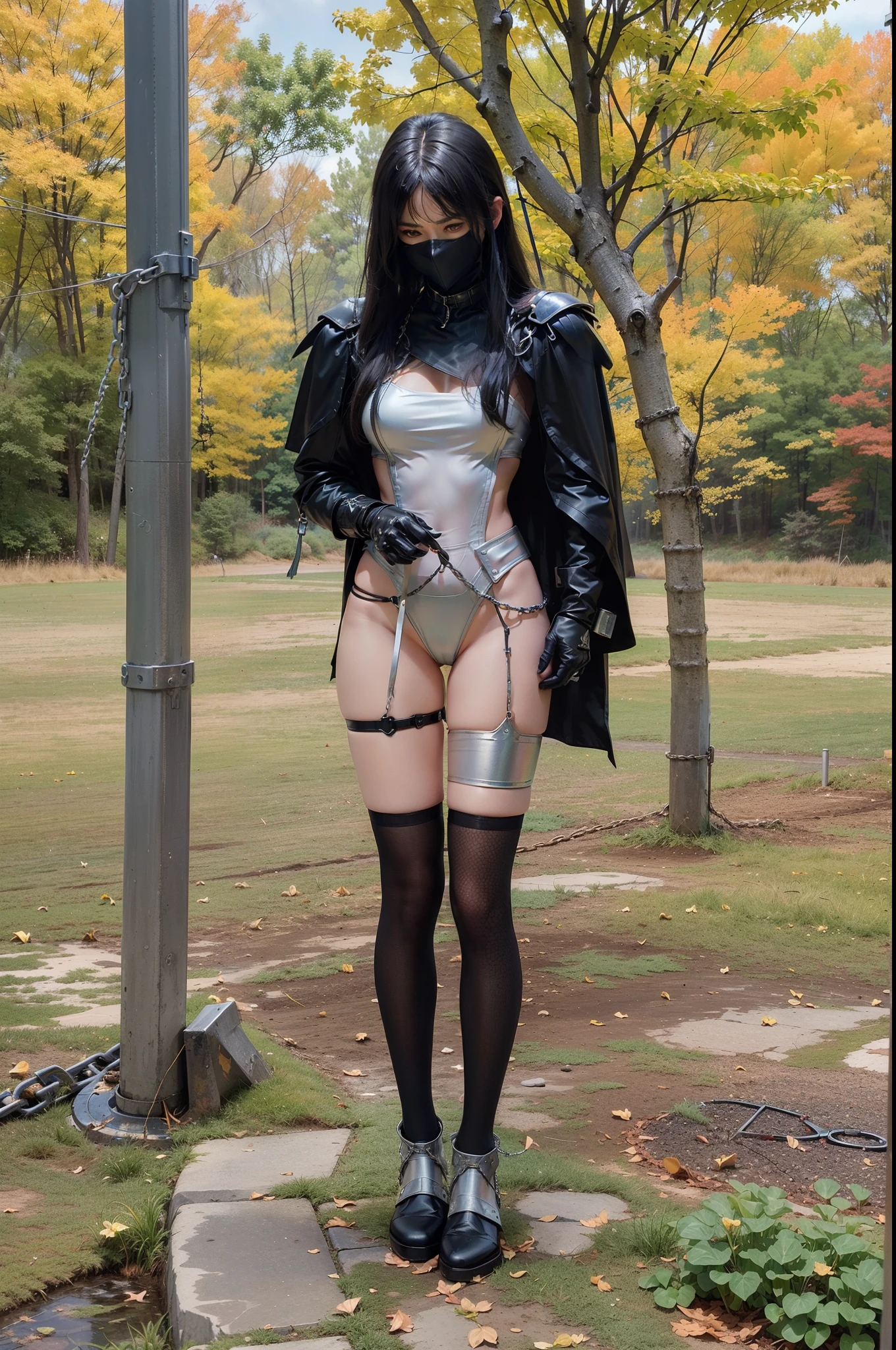 ,((Dressed in a see-through costume of a superheroine)),(, No bra)), Wet crotch, Wet thighs, Beautiful girl with accentuated slender abs: 1.4, (((nipple tips protruding, areola is protruding, The shape of the pubic region is clearly visible)), sixpack abs: 1.4, Bust Botox, Photo, Sharpness, Unique 850 4, Koda850 k portrait camera, F1.6 shots, Ultra-realistic textures, Spectacular light textures, Cinestil 800 Fashion Mechanics, (futuristic sci-fi battle fashion: 1.1), (tied perfectly by chain), Restraint, Slaves, collars, ((wide prison with sunlight)), Dark fantasy, Realistic material details, extreme hight detail, Ultra-realistic materials ((Torn costume))), Wet, Cloudy, (Chained)), ((big emphasized by chains)), ((chains digging into crotch)), ( (Collar)), (, No bra), shredded costumes, broken golden shields and battle spears,, White combat gloves, Combat shoulder armor, Realistic, (Bruises, ripped clothing, skimpy clothing, Blood: 1.3), Torn Cape, Torn pantyhose, Long legs, ((iron pipe in the crotch)), Metallic shackles and fetters, ((chains hung from heaven)), Wet crotch is clearly visible, Swarovski's sword and the anatomy beneath his feet, (futuristic sci-fi battle fashion, Torn mesh stockings),Black helmet,Mechanical helmets,without showing face,The head is wrapped in a helmet