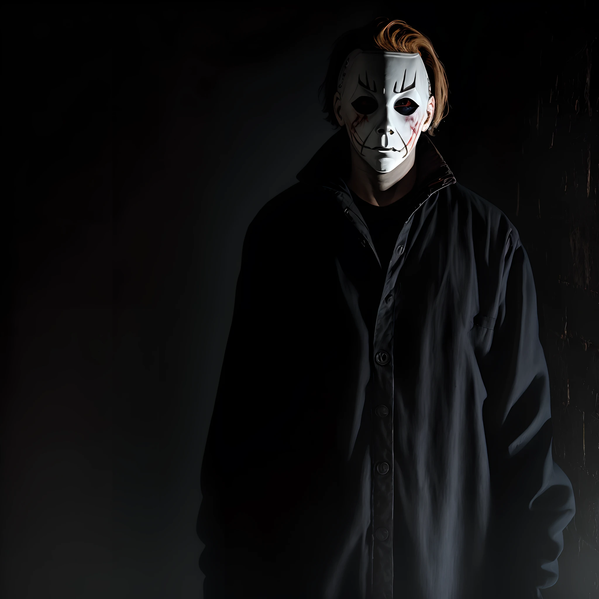 A single Zombie man in the dark on the room