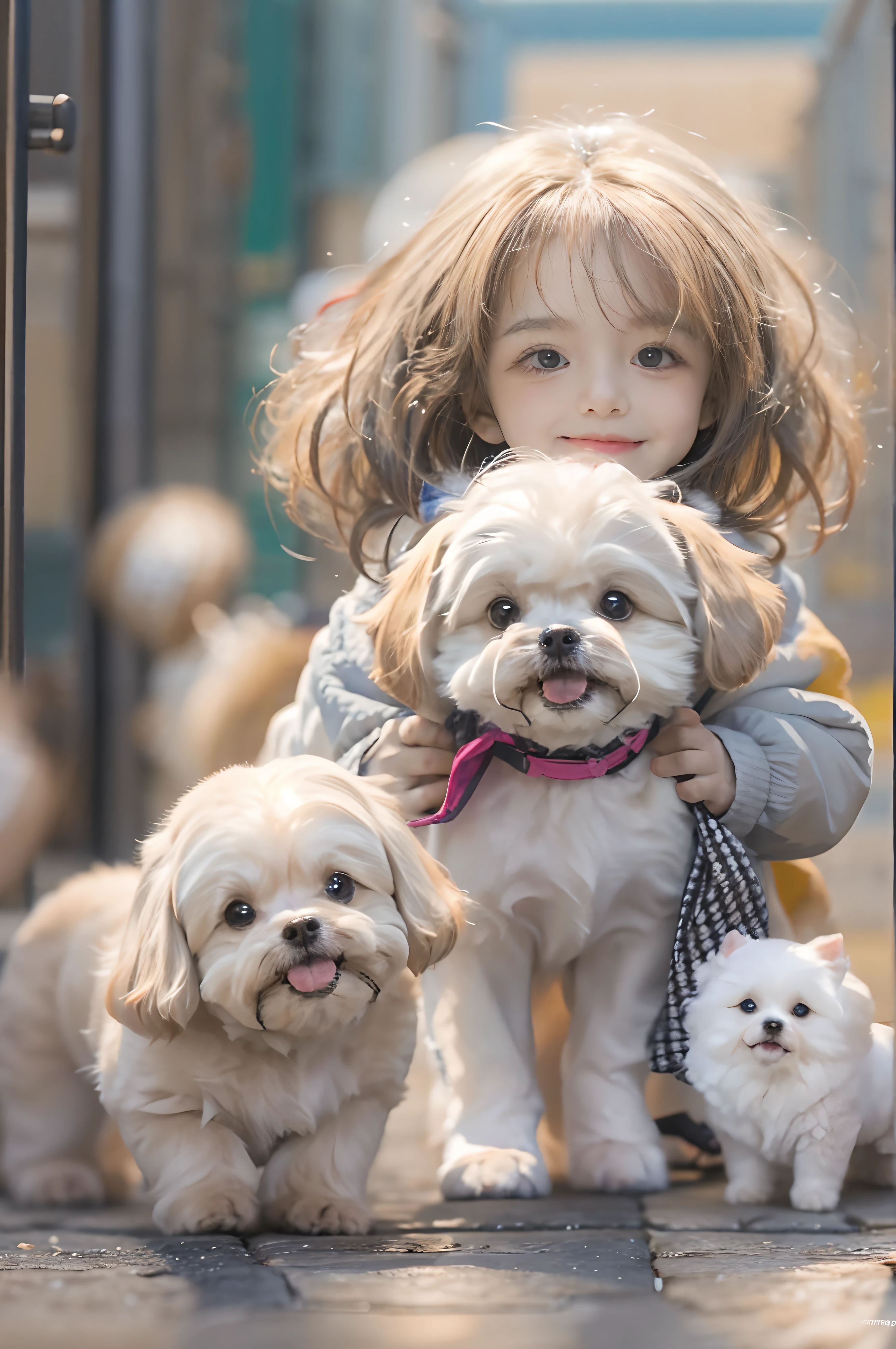 Little Girl、
2 dogs, Toy Poodles and Maltese, I'm enjoying a nice playdate. Silky Coat Toy Poodle、Walk gracefully, While the Maltese in a fluffy coat playfully jumps. They greet each other、They smell each other curiously. The owner、I'm happily watching this adorable encounter.