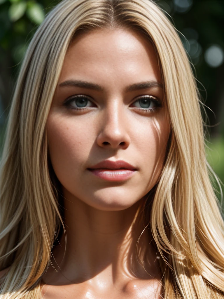((half body)) portrait photo of a beautiful 25 years european woman, endless long (extra long curly  blonde hair), [[[[chest]]]] [[[[neck]]] [shoulders]]]]], Award - winning photograph, Masterpiece, 8k, ultra high res, hyper detailed, beautiful woman, perfect face, rule of thirds, Perfect eyes, Perfect iris, perfect pupils, (perfectly round iris:1.3), Perfect lips, Perfect teeth, dimples, perfect nose, highly detailed hair, ((detailed face)), ((detailed facial features)), (finely detailed skin), tanned skin, realistic skin texture, extreme skin details, (pores:0.1),(sweaty:0.8), insane details, intricate details, amazing fine detail, photorealistic, photograph, photorealism, rich colors, lifelike texture, neutral colors, Soft front light,cinematic lighting, dramatic lighting,dappled light on face, backlight on hair, sharp focus, wide angle, film grain, dslr, raw photo, photographed on Nikon