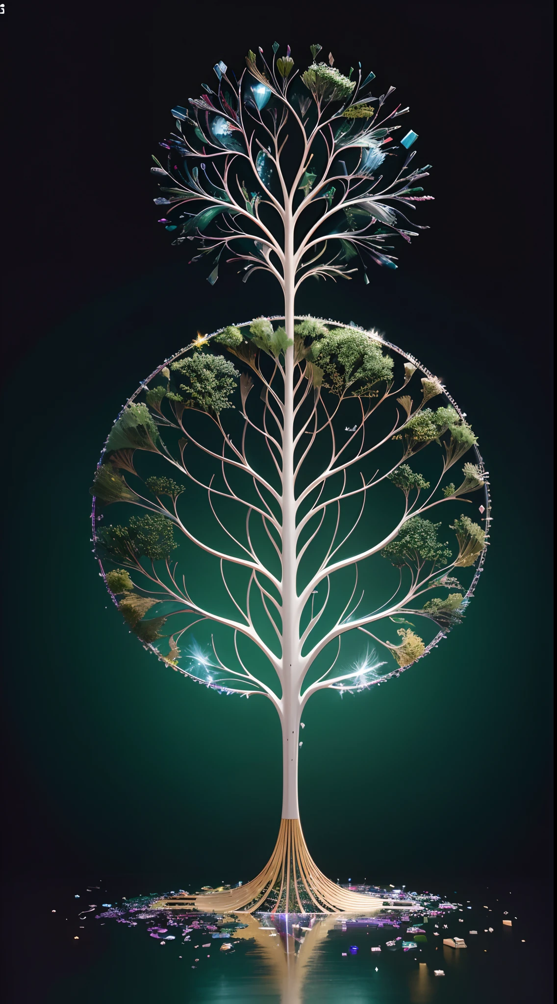 Beautiful symmetrical full body photo with oil painting,Green background,With thick brushstrokes and wet paint,Fibonacci,the golden ratio,Melted wax,Visible brush strokes,surrounded by crystal spheres,3D mosaic wireframe,Neurographics,neurons,The Tree of Life,colours,white colors,oil on the canvas,Thick brushstrokes,insanely details,8k ,tmasterpiece,art stations,ultra-realistic realism