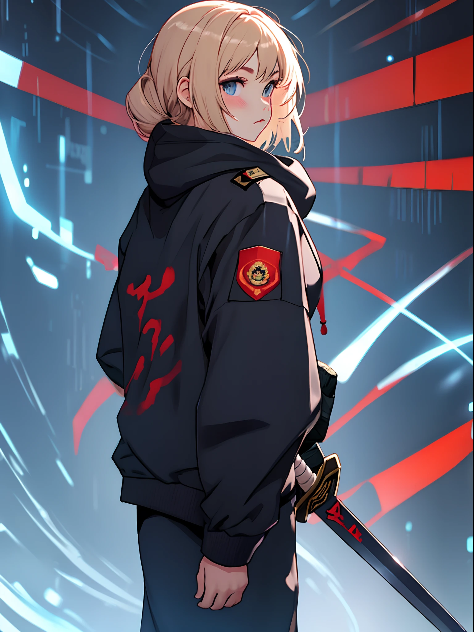 Cyber Black Ninja Hoodie Girl Sword Military Uniform