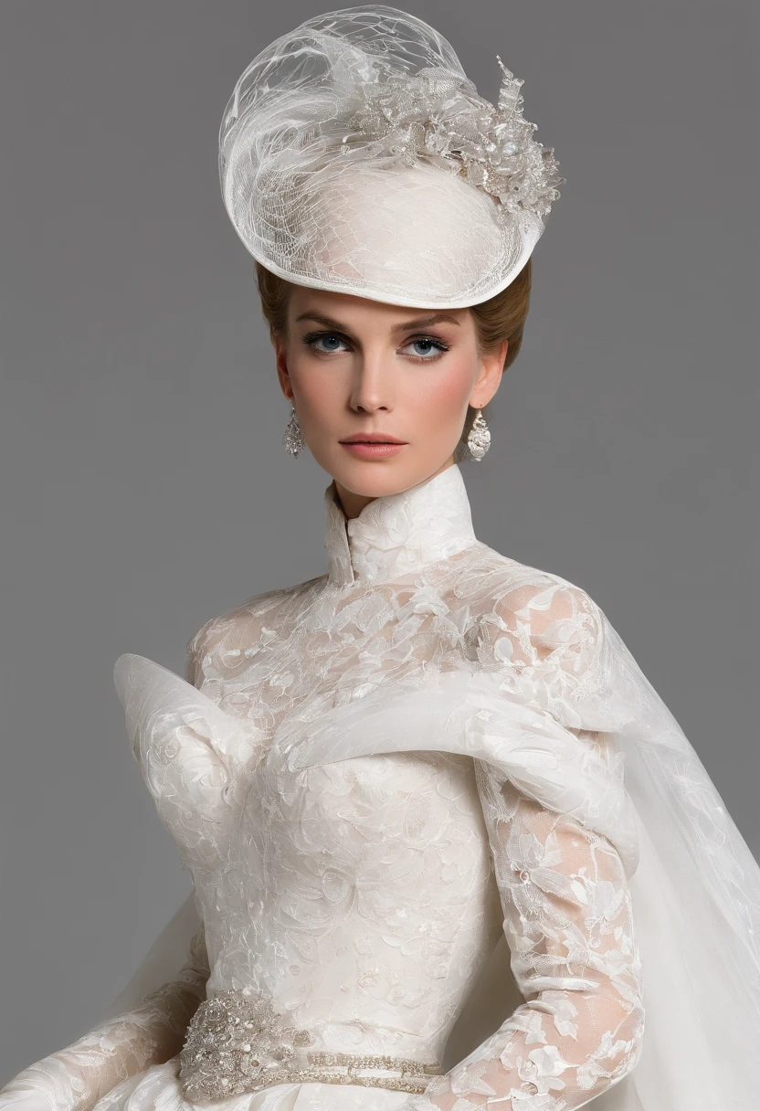 1980s style, Design sketch, Princess Grace's royal wedding dress updated for the late 1980's with a Cinderella aesthetic, influenced by Princess Diana's and Sarah Ferguson's wedding dresses